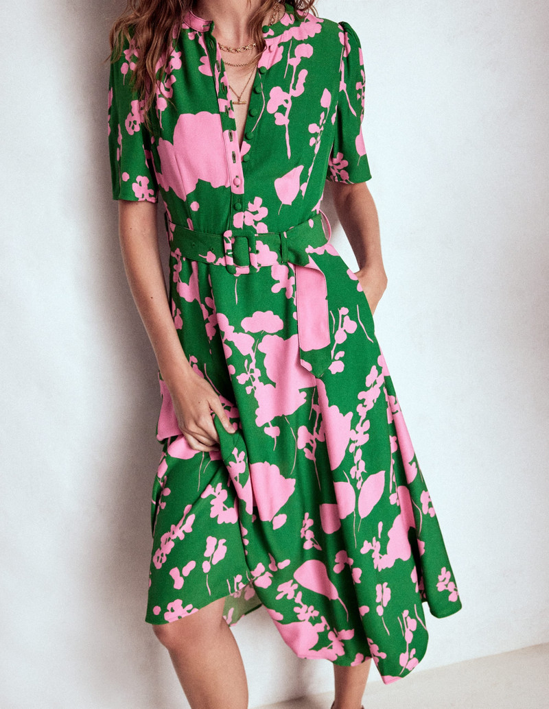 Kate Puff Sleeve Belted Dress-Highland Green, Dainty Sprigs 3