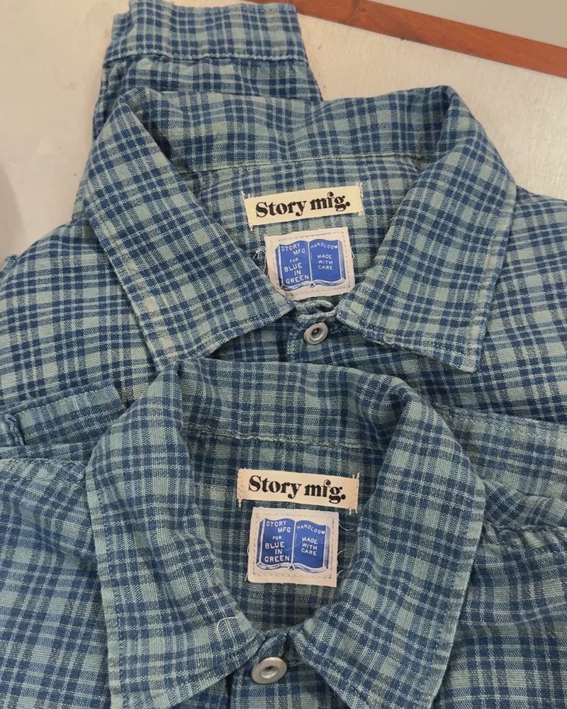 Story mfg. Sundae Jacket - Indigo Mud Check (Blue in Green Exclusive) outlook