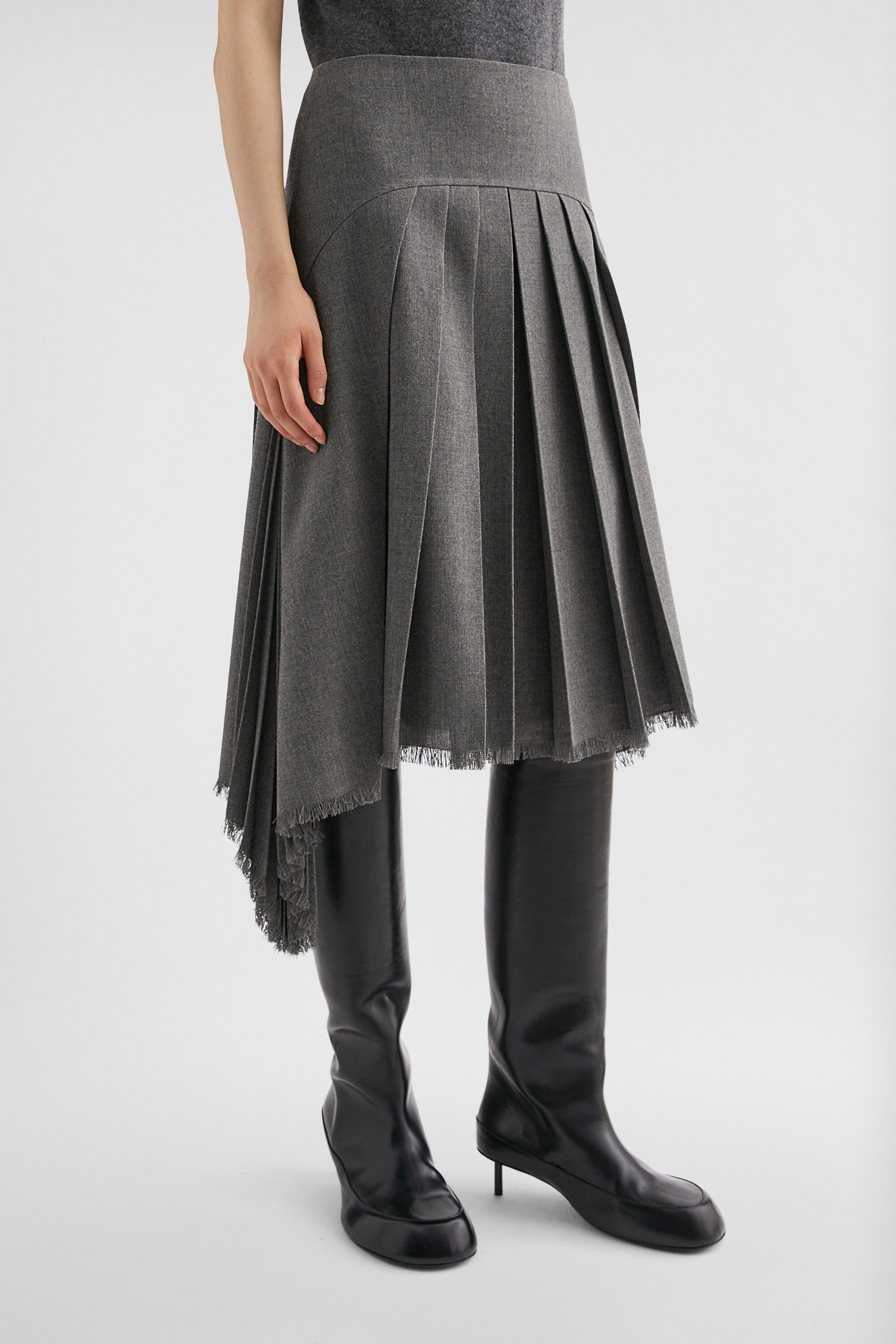 Wool Canvas Pleated Skirt - 5