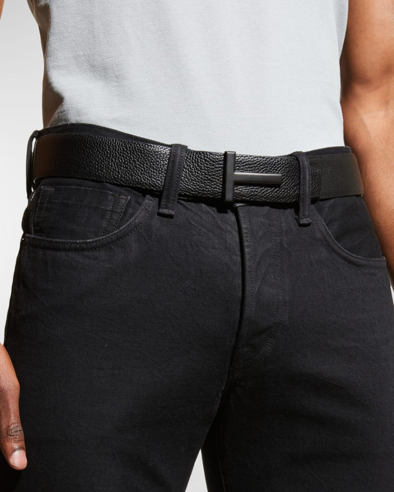 TOM FORD Men's Reversible T-Buckle Leather Belt, 40mm outlook