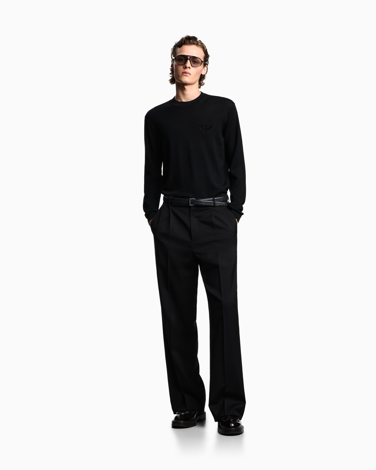 PLAIN-KNIT VIRGIN-WOOL JUMPER WITH EAGLE PATCH - 2