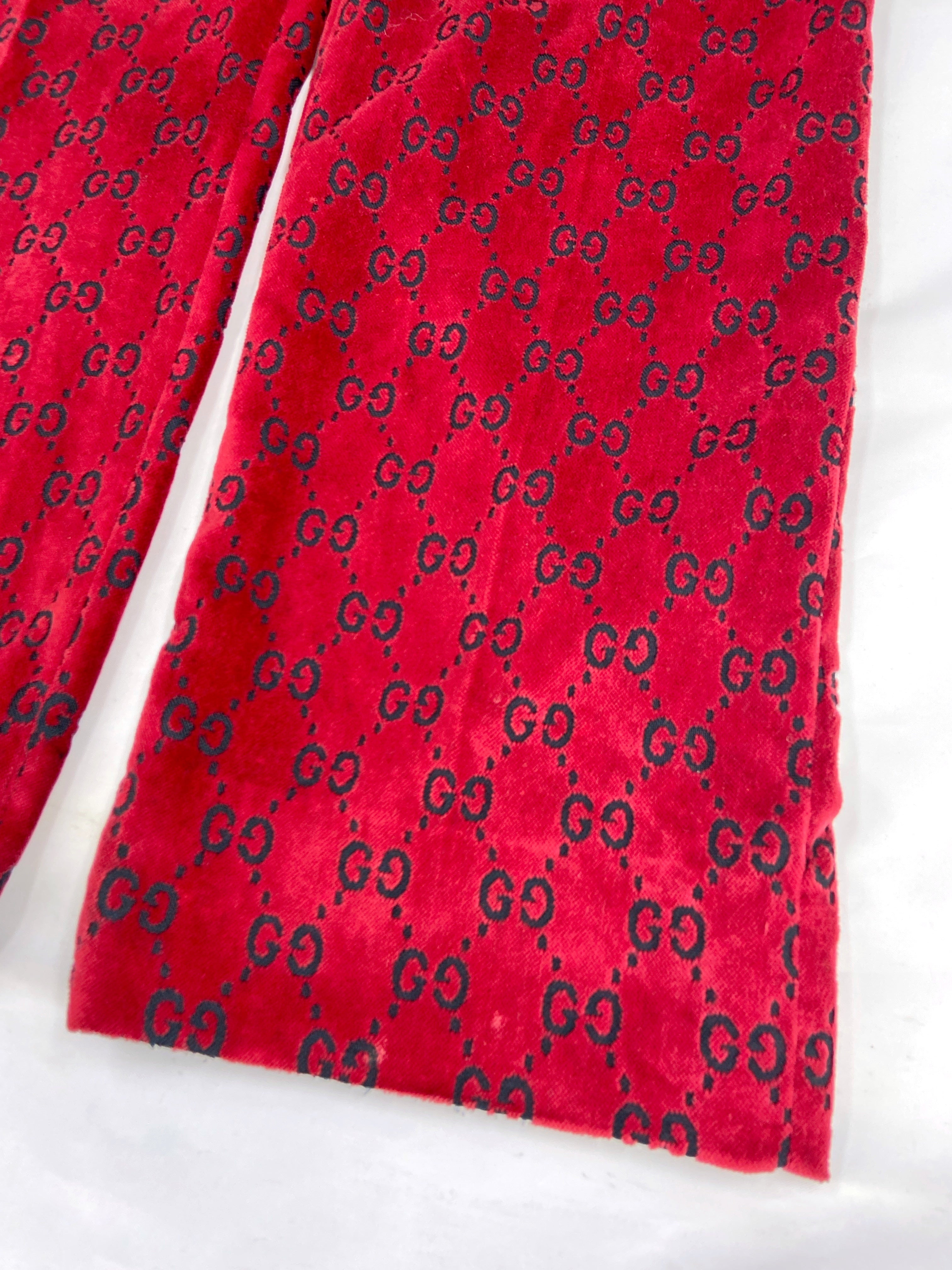 Gucci Fall 1997 Tom Ford Men’s Red Monogram Velvet Trousers Pants 48 - 18
