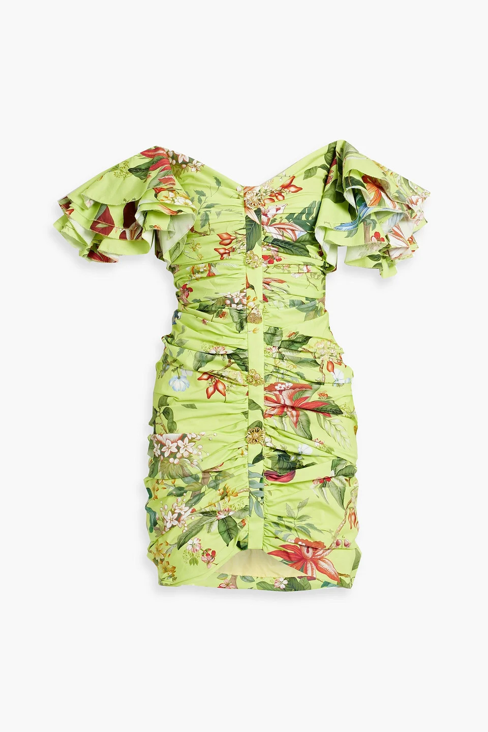 Ruffled floral-print cotton-blend poplin mini dress - 1