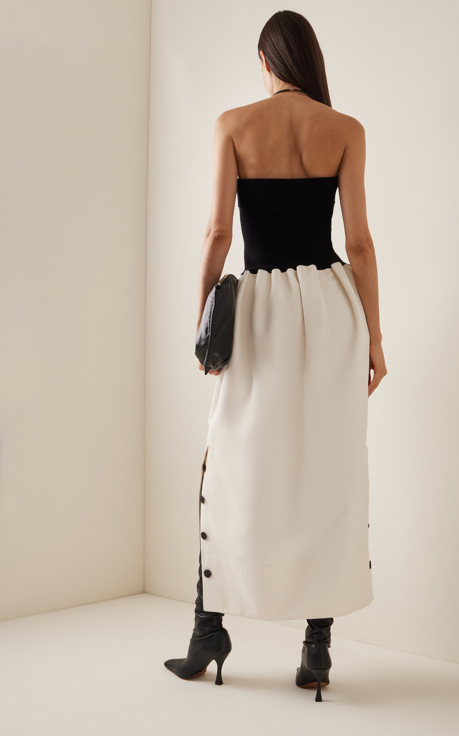 Knit-Trimmed Crepe Maxi Dress black/white - 4