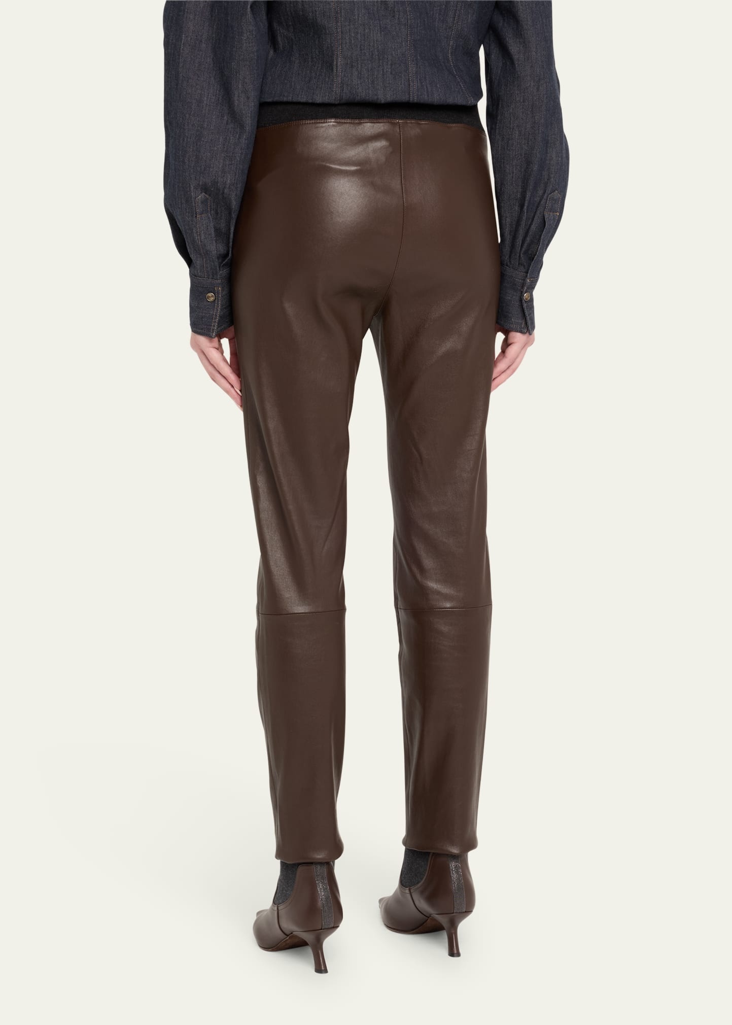 Leather Stretch Front Seam Leggings - 3