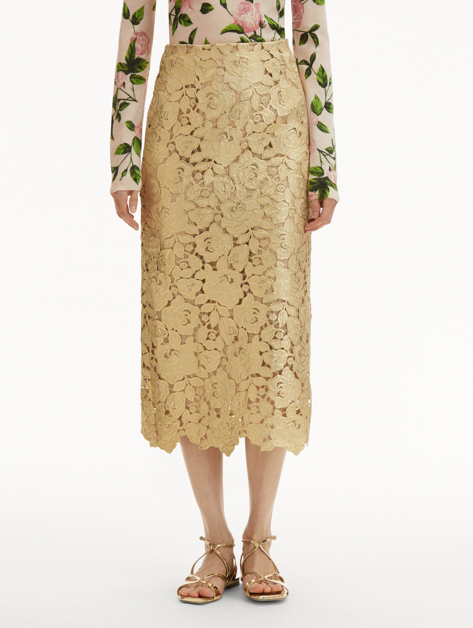 GOLD FOIL ROSE GUIPURE SKIRT - 4