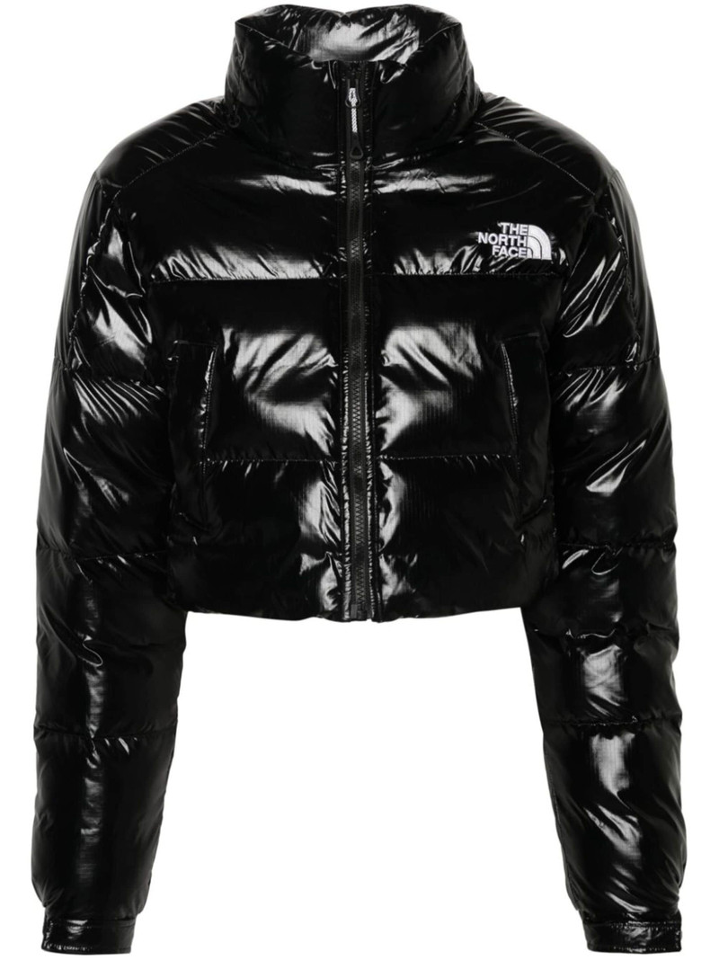 logo-embroidered cropped puffer jacket 1