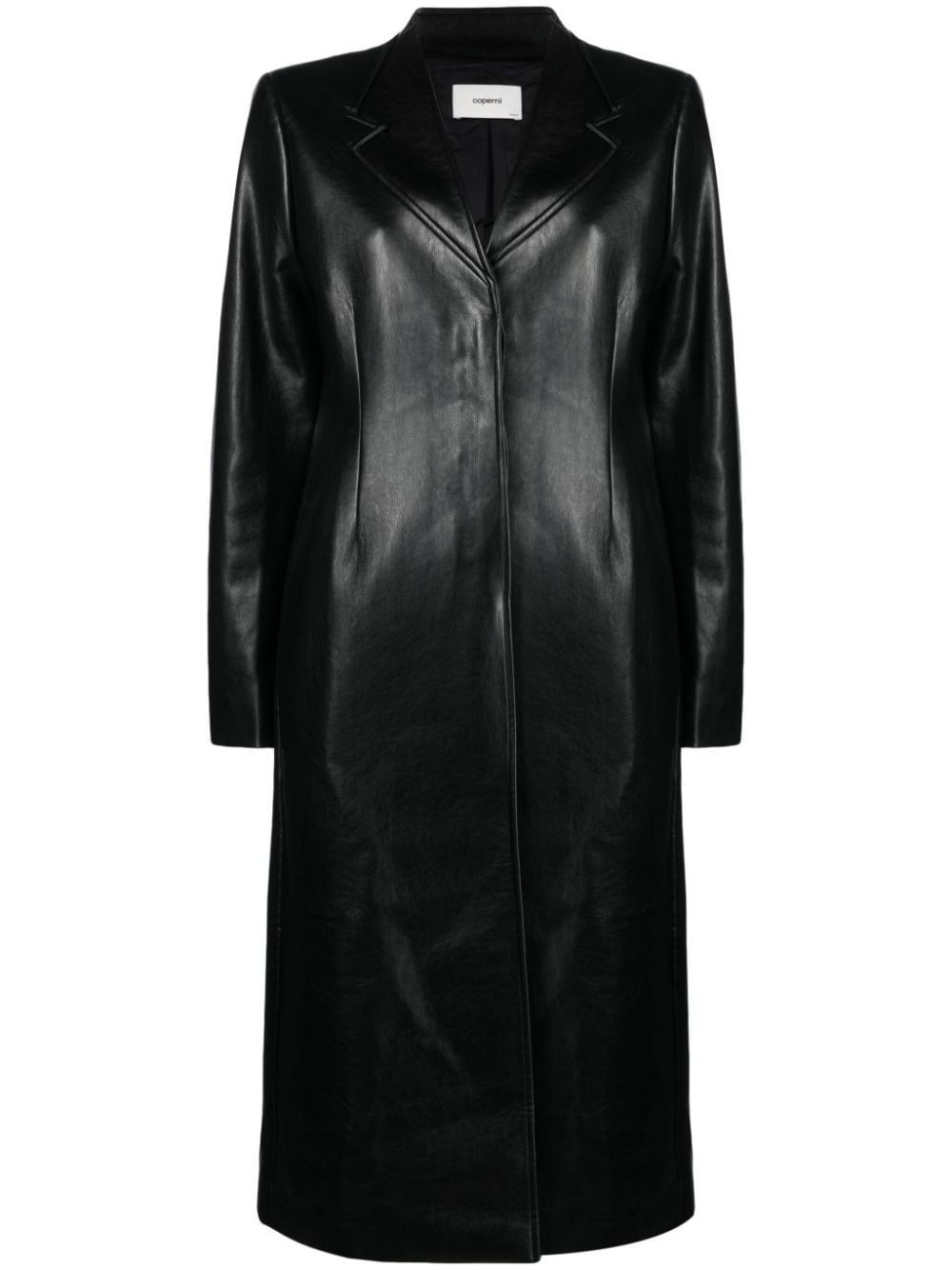 faux-leather midi coat - 1