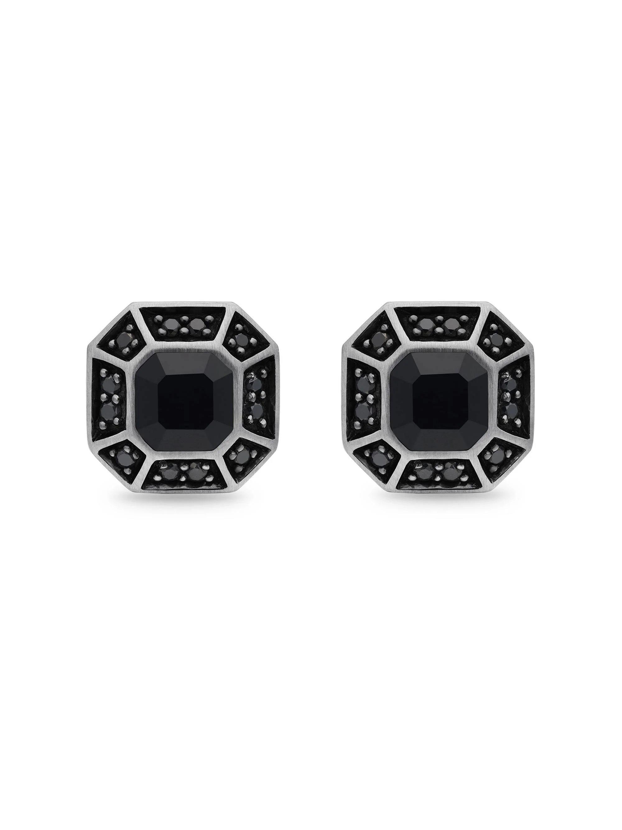 Men's Streamline Pavé Stud Earring in Sterling Silver - Black Diamond - 1