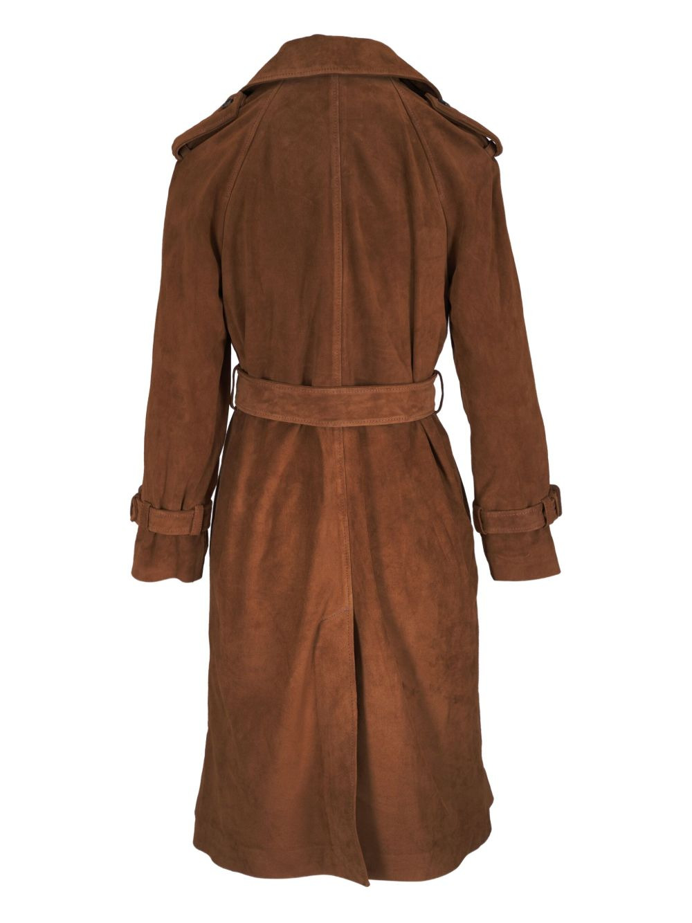 belted double-breasted suede coat - 2