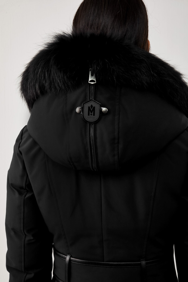 TRISH down coat with silverfox fur trimmed collar & hood 6