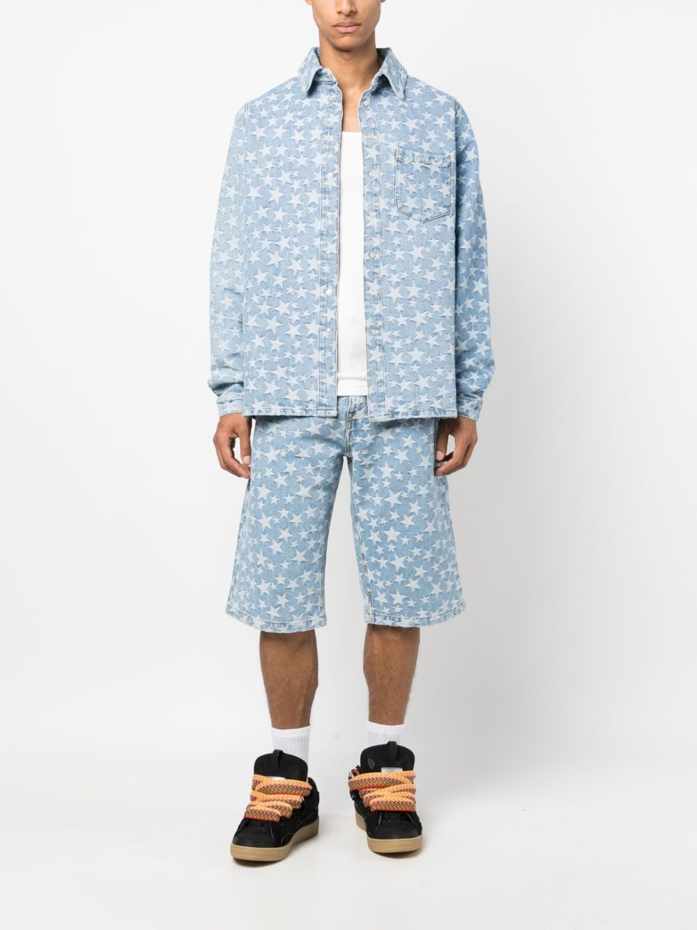 star-pattern cotton denim shirt - 2