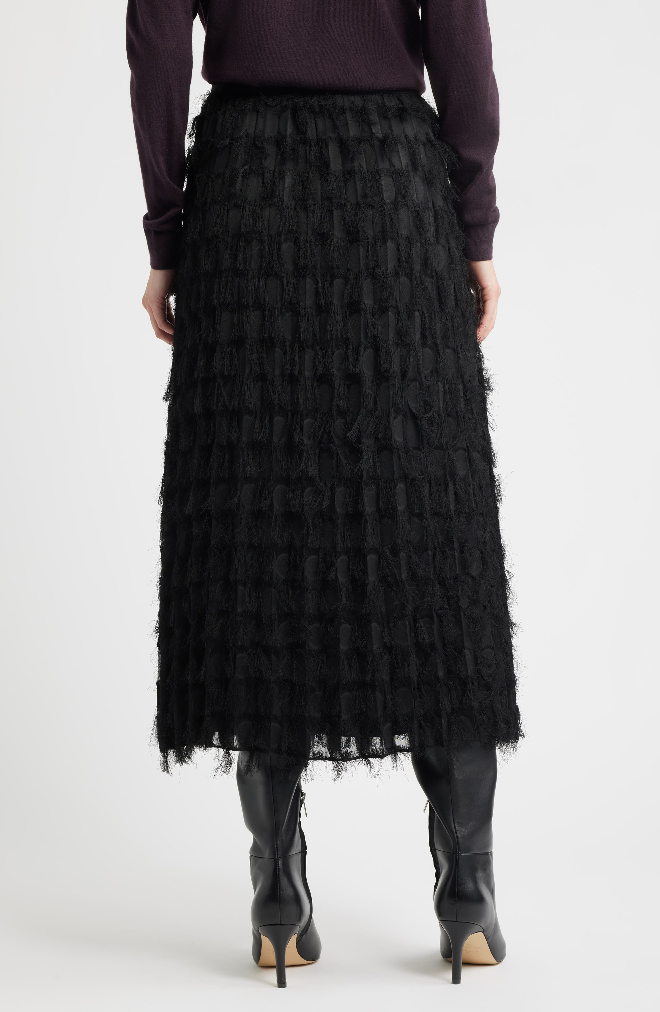 BOSS Vodia Fringe Detail Midi Skirt in Black at Nordstrom - 2
