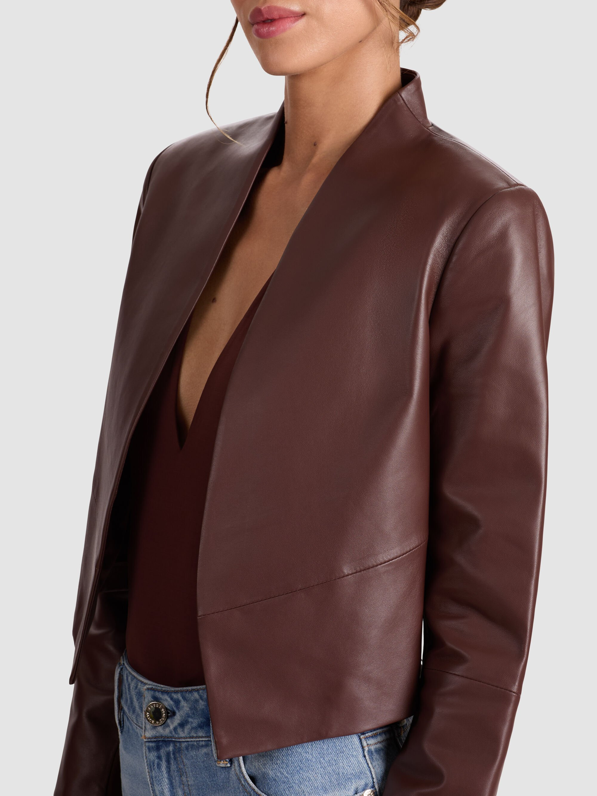 美品 Alice＋Olivia レザージャケット Ｓ Alice + Olivia Krishna Croc-Embossed Vegan Leather Crop Moto