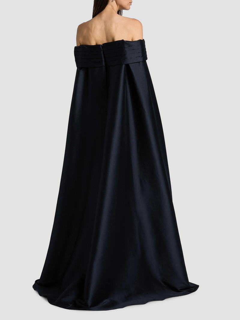 Women's Mikado Off-The-Shoulder Cape Gown - Navy 5