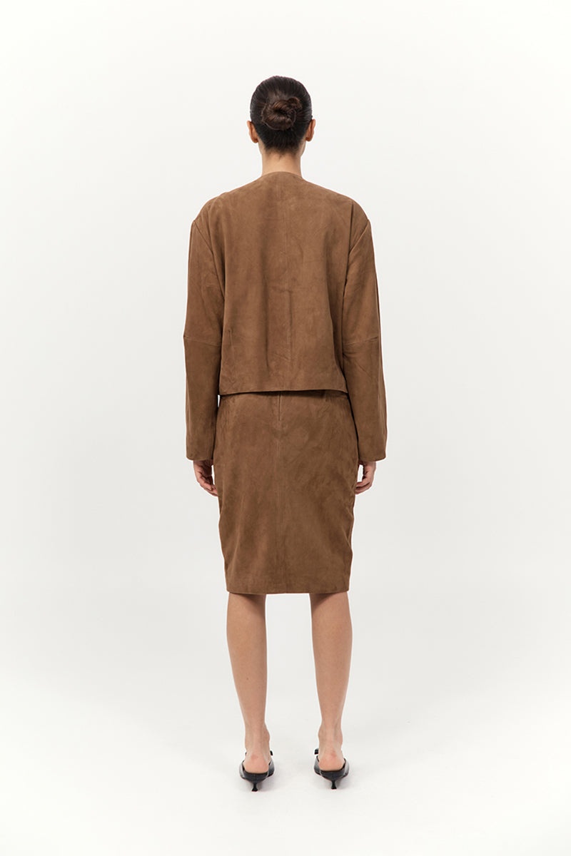 Suede Pencil Skirt - Toffee - 5