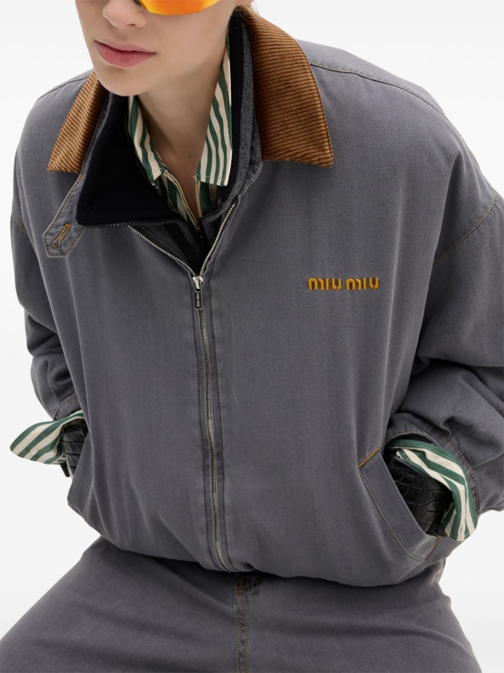 velvet-trim bomber jacket - 3