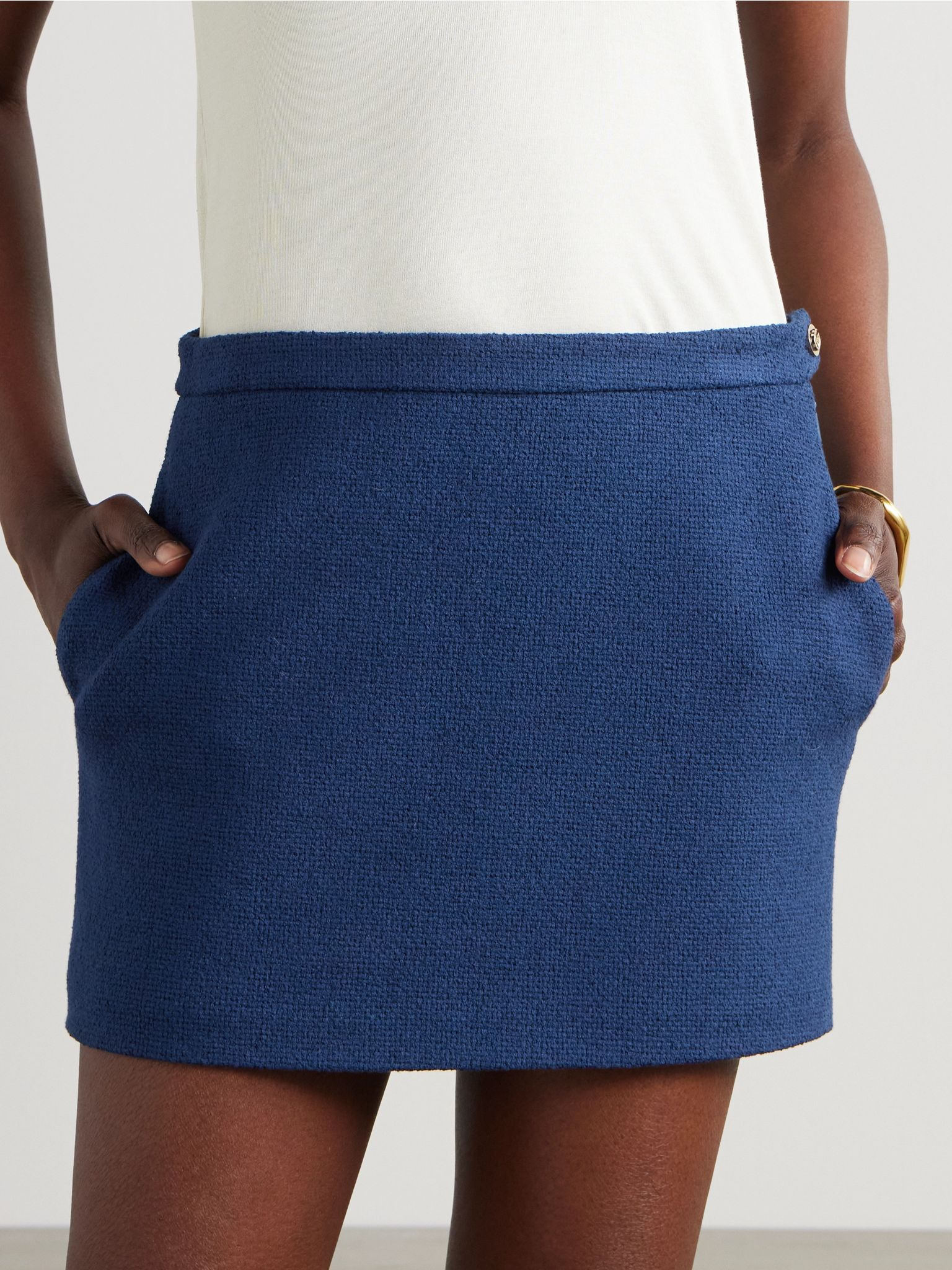 Cotton-blend tweed mini skirt Midnight blue - 3
