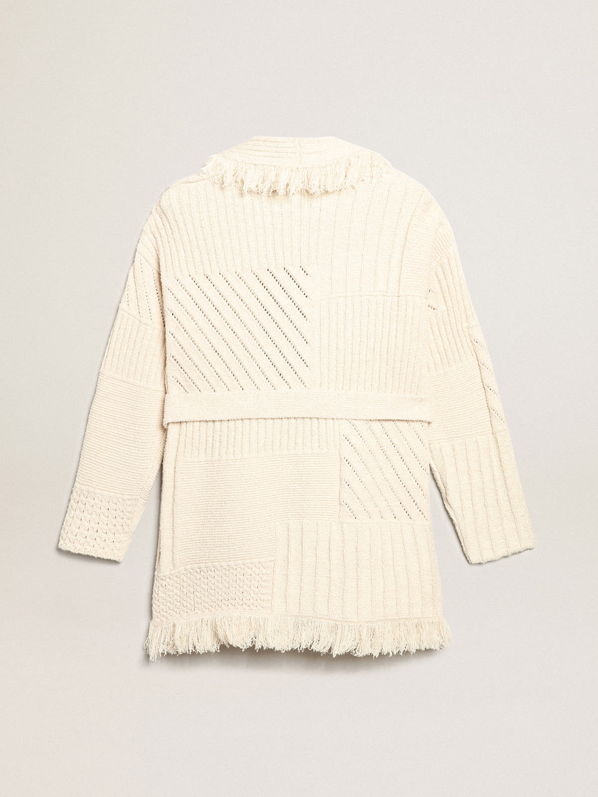 Belted cardigan in papyrus-colored cotton - 6