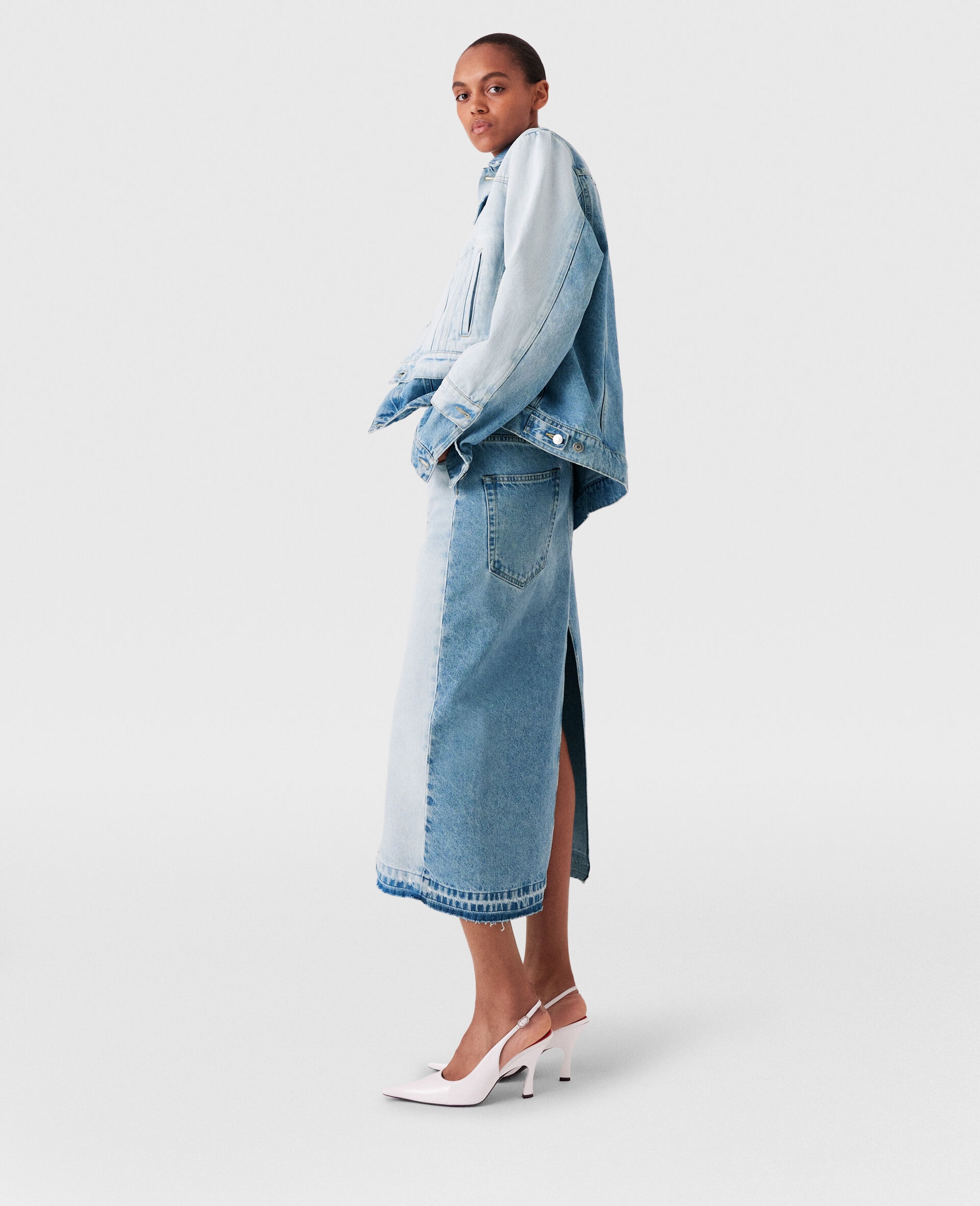 Contrast Panel Denim Skirt - 3