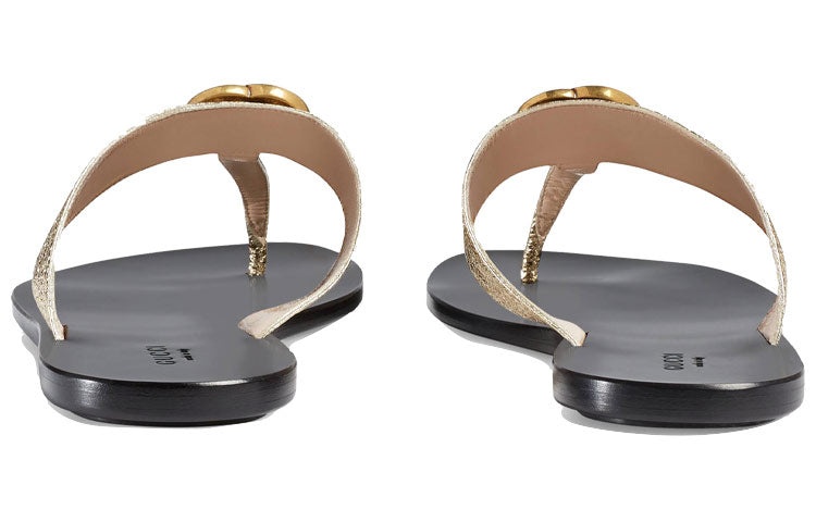 (WMNS) Gucci Double g Metallic Leather Gold Color Slippers 497444-0B7N0-7100 - 5