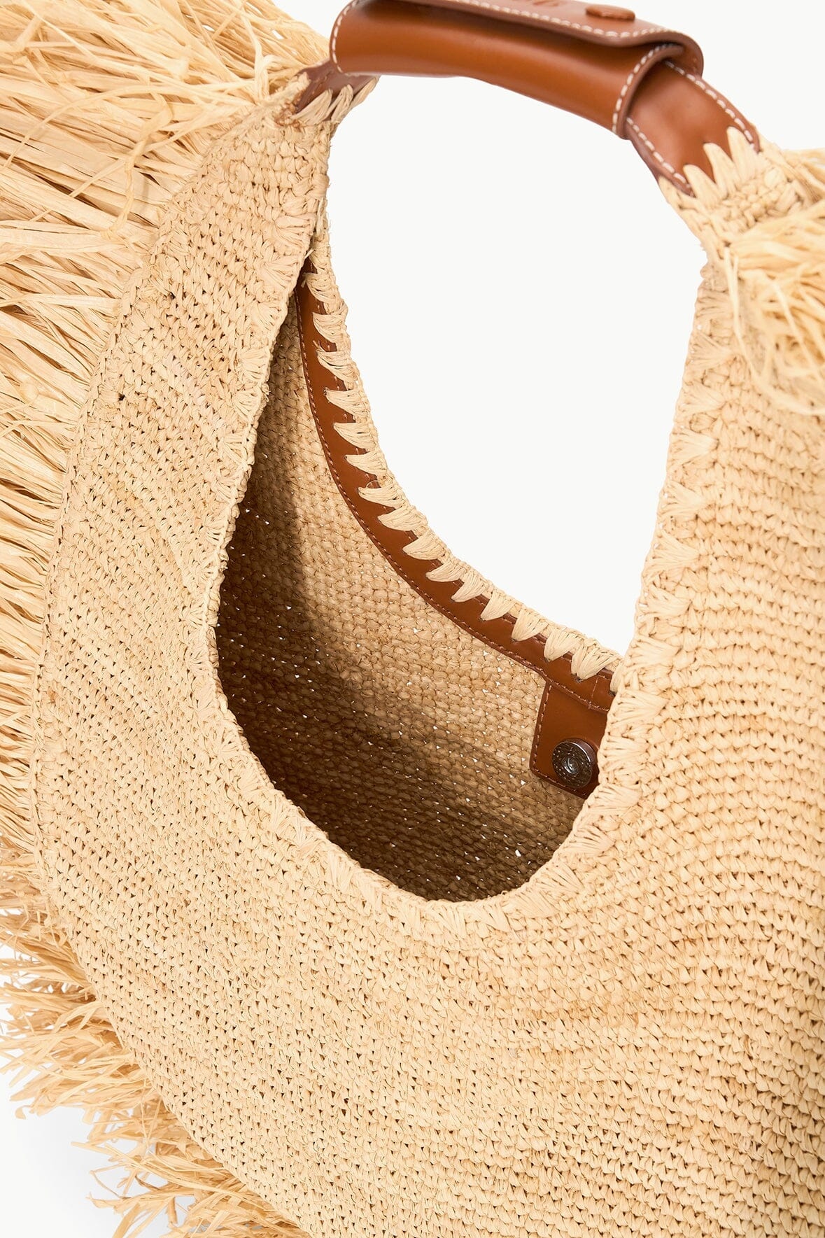 STAUD LARGE RAFFIA MOON TOTE BAG NATURAL FRINGE - 5
