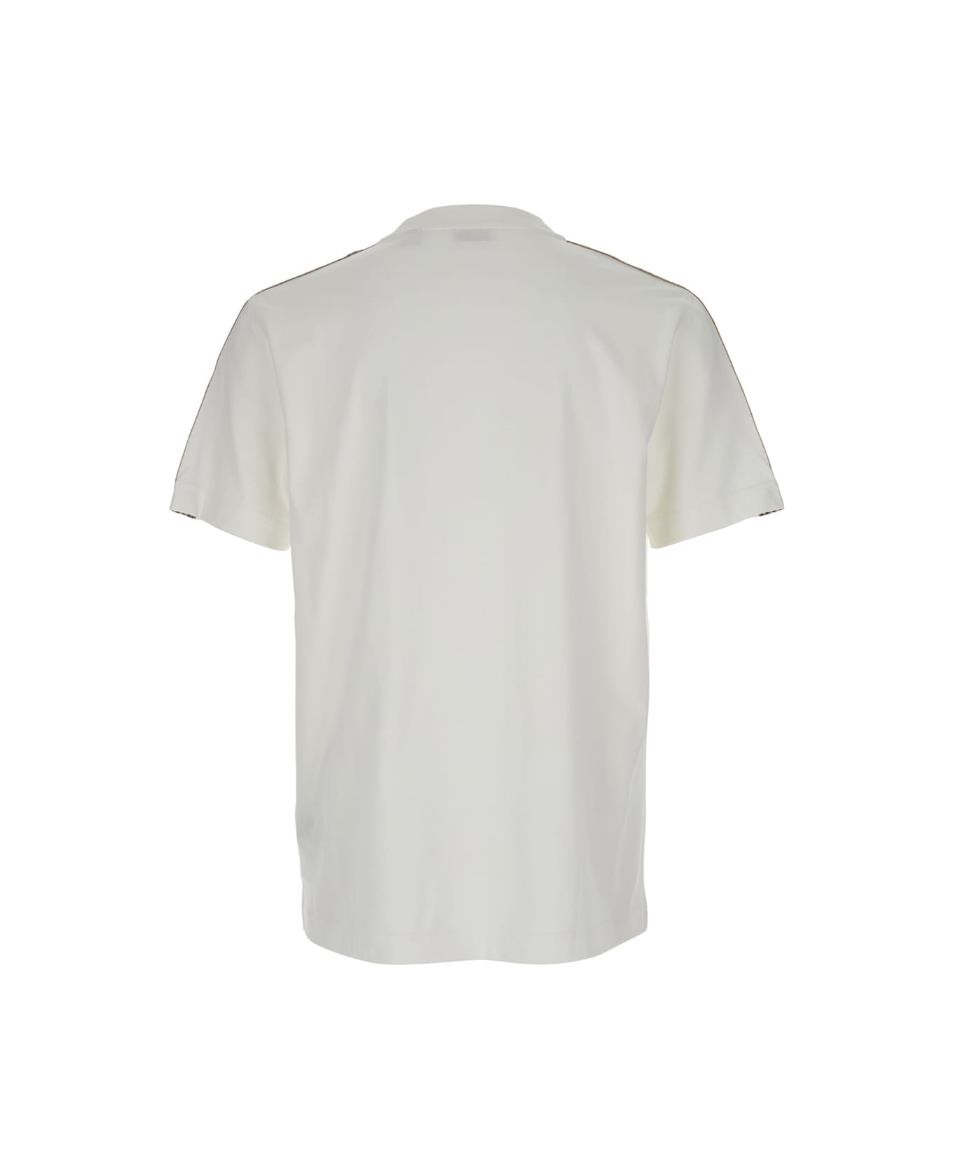 White Crewneck T-shirt With Check Motif On The Sleeve And Ekd Logo Embroidery On The Front In Cotton - 2