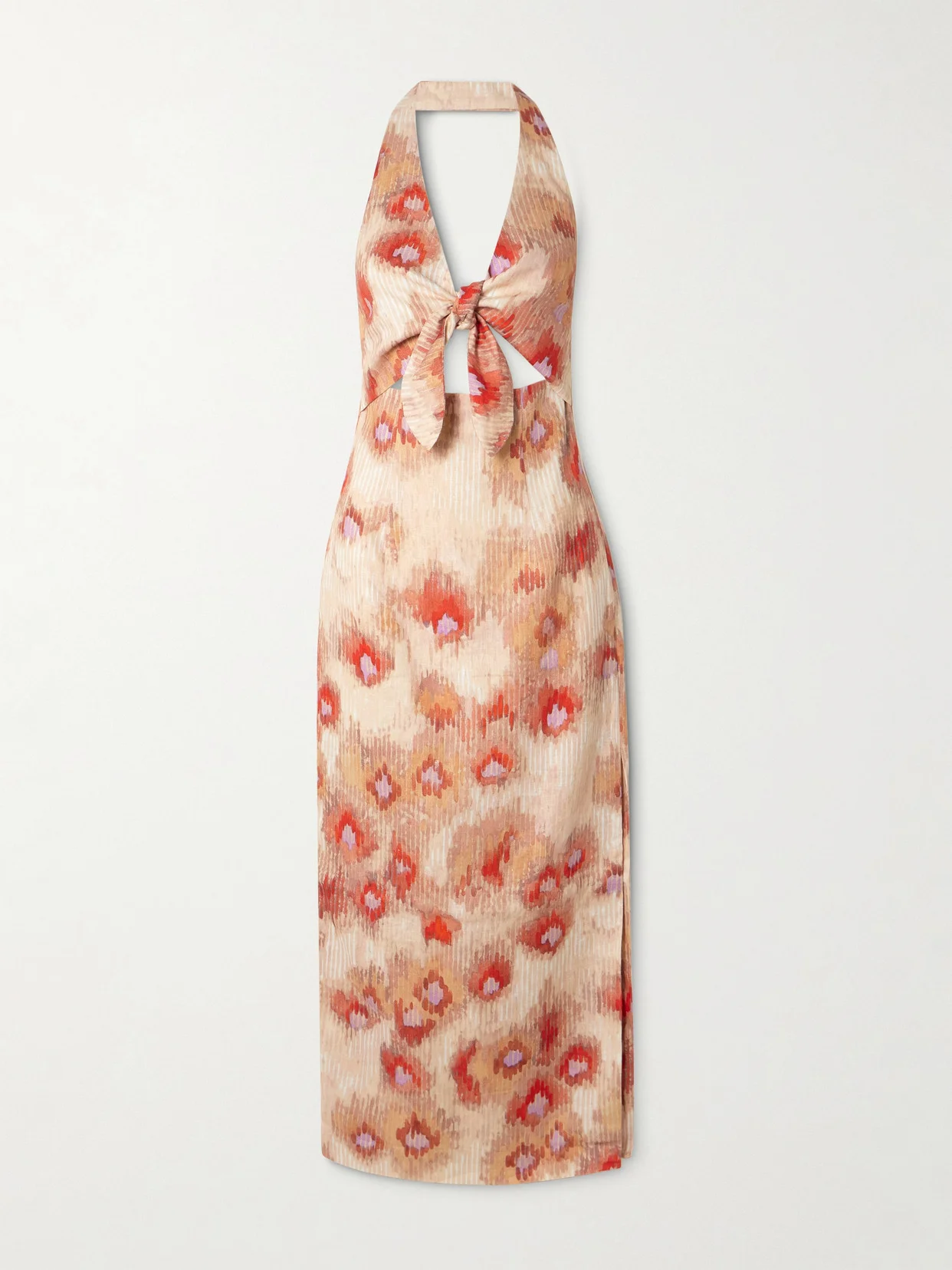 Fiorella Tie-front Floral-print Linen Halterneck Midi Dress - 1