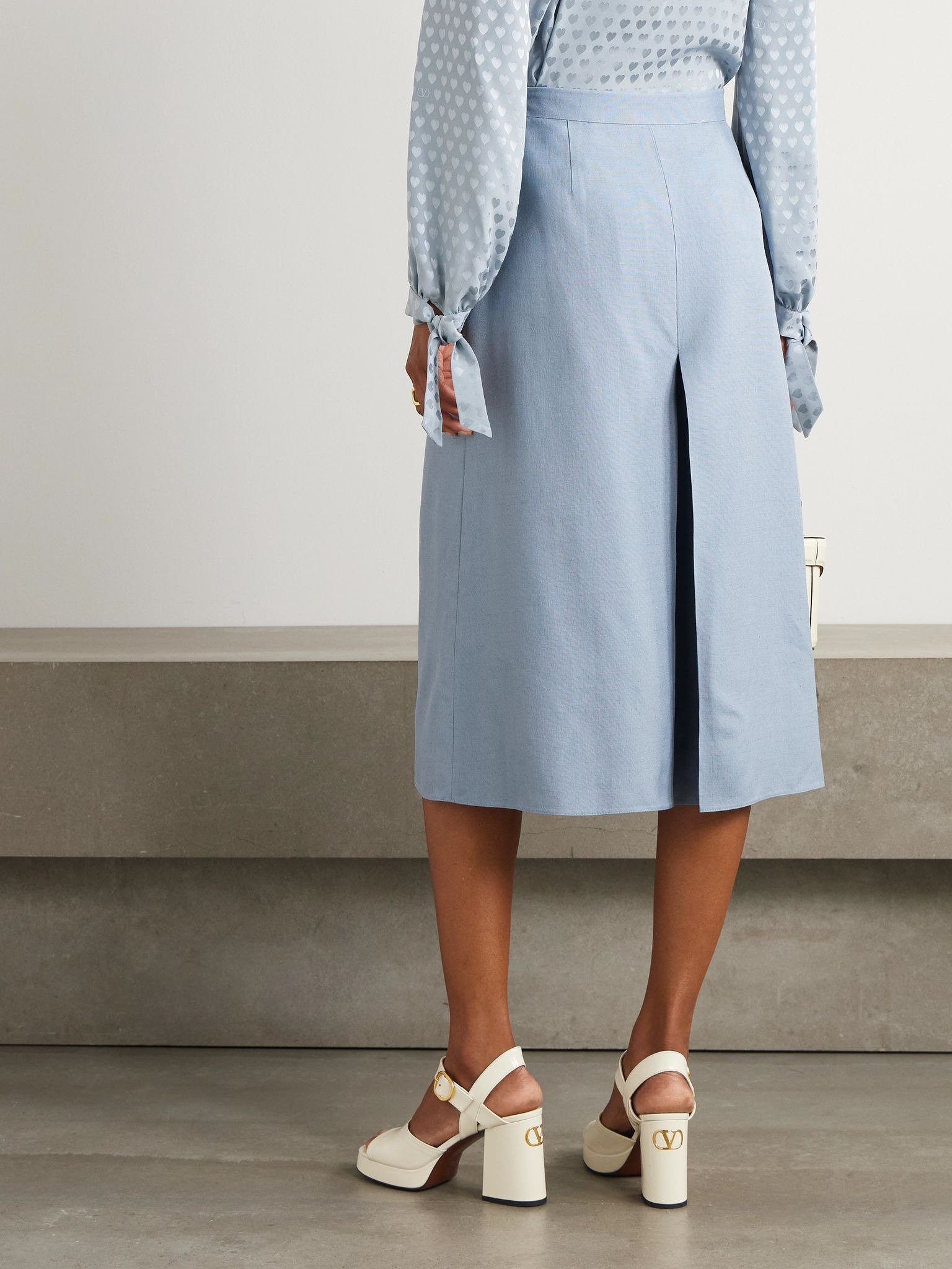 Layered canvas wide-leg pants Blue - 3