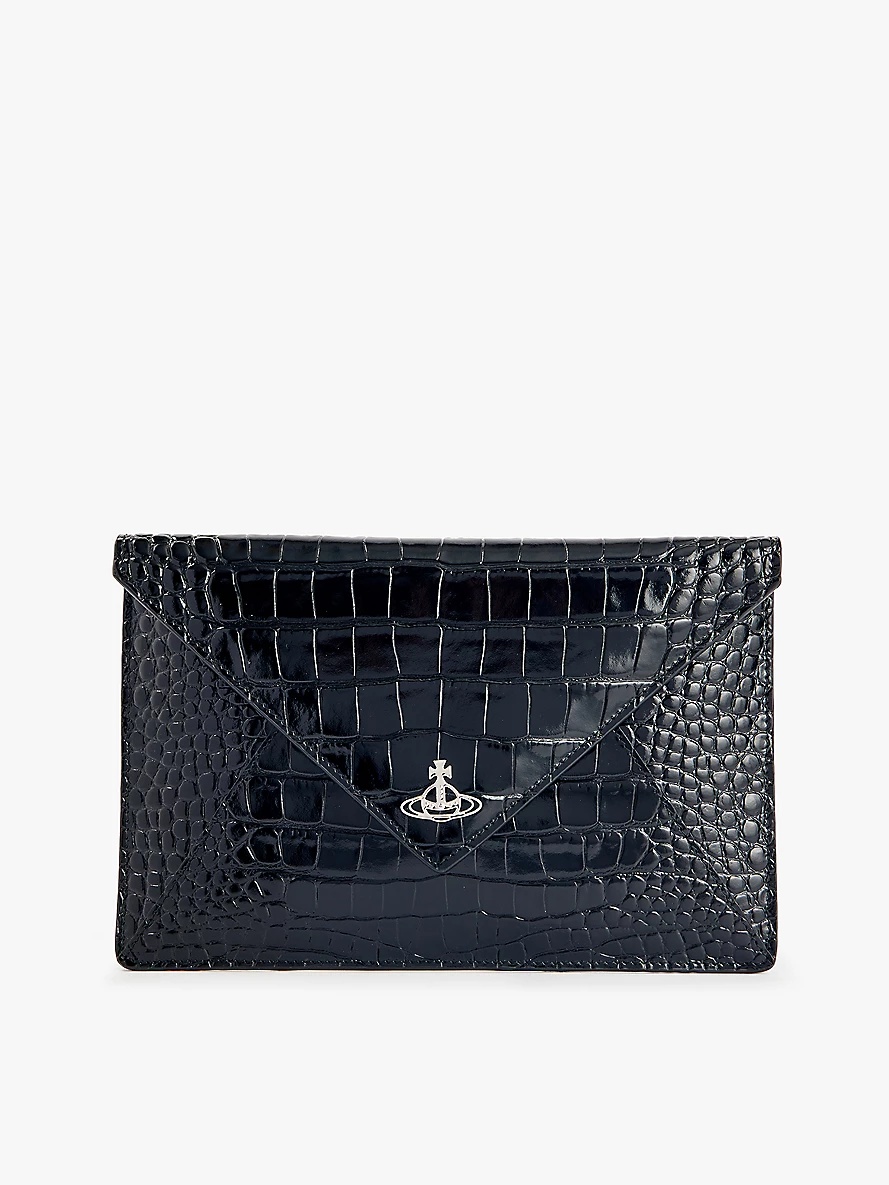 Logo-plaque leather envelope clutch bag - 1