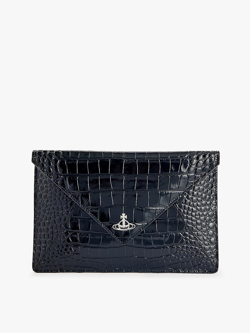 Logo-plaque leather envelope clutch bag 1