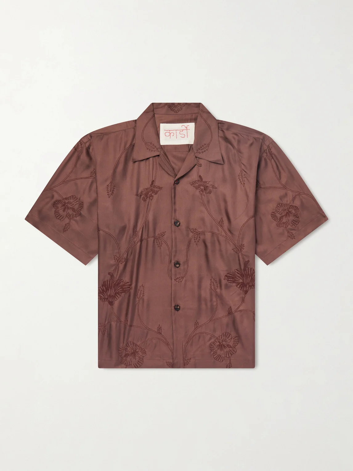 Rohit Convertible-Collar Floral-Embroidered Silk-Satin Shirt - 1