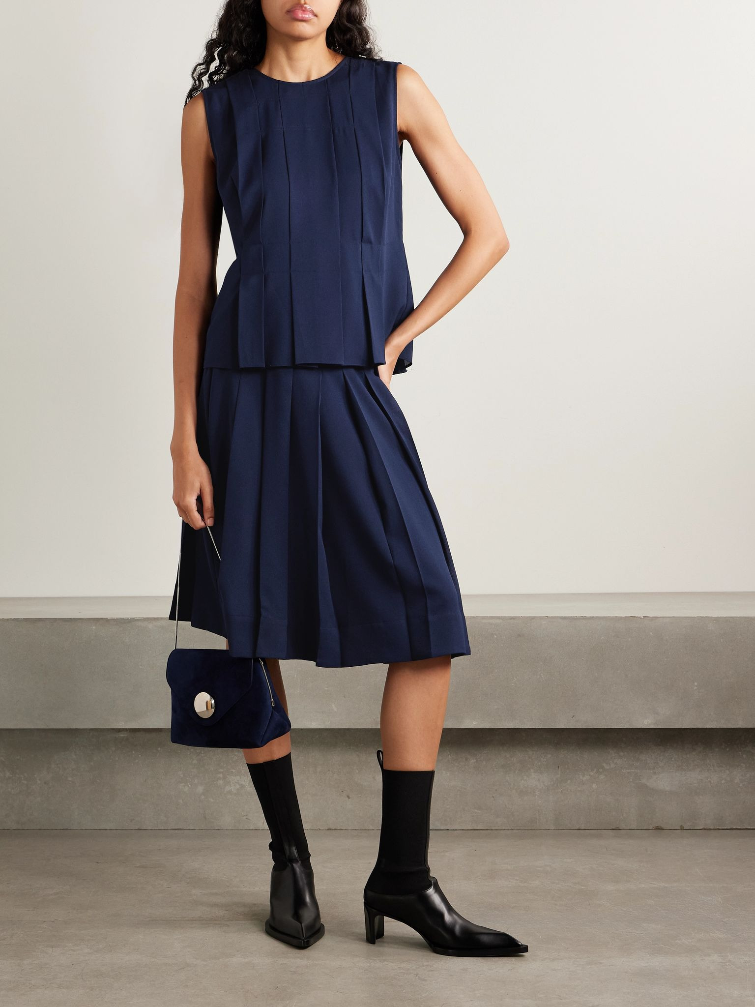 Makayla pleated crepe tank Navy - 2