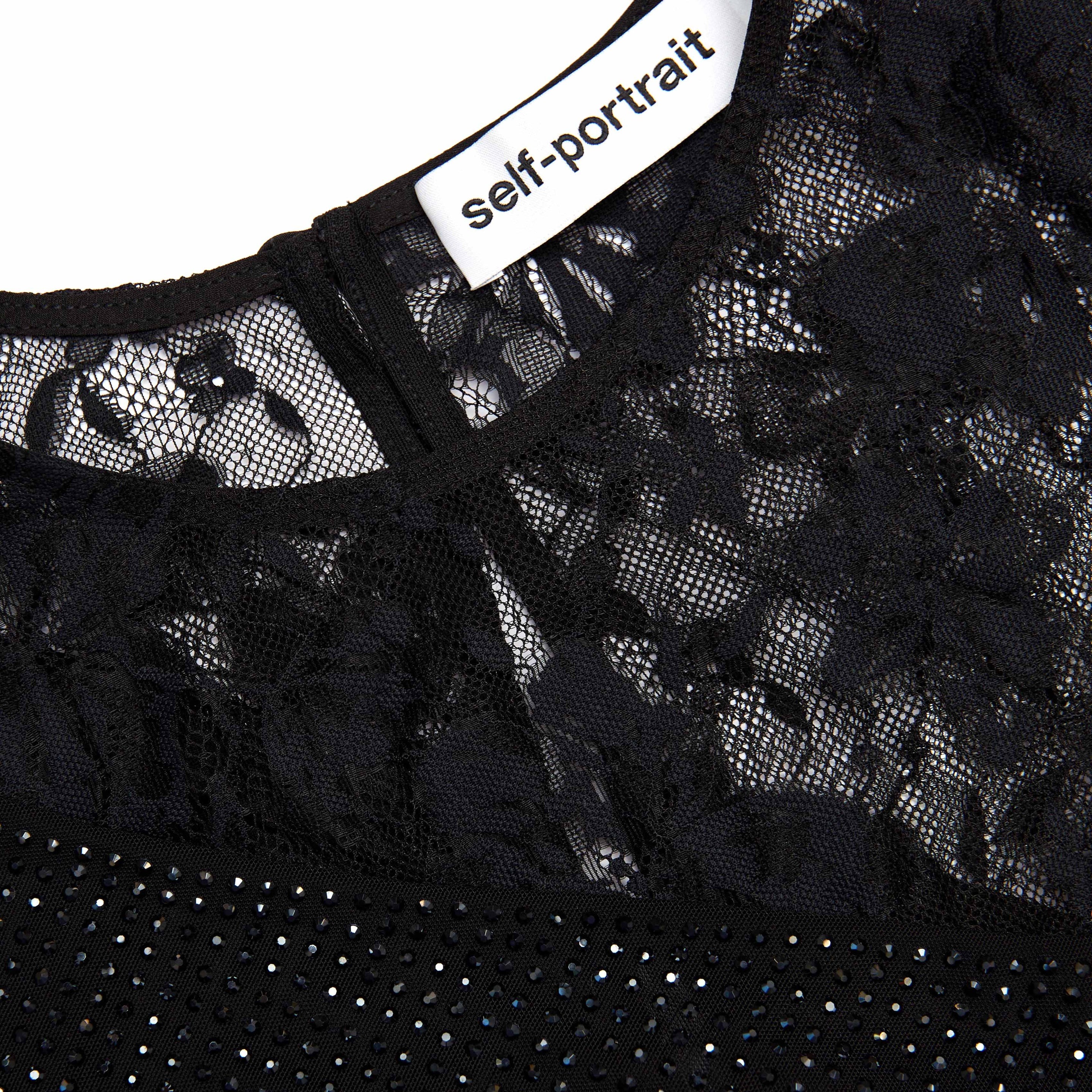 Black Rhinestone Lace Sleeve Top - 5