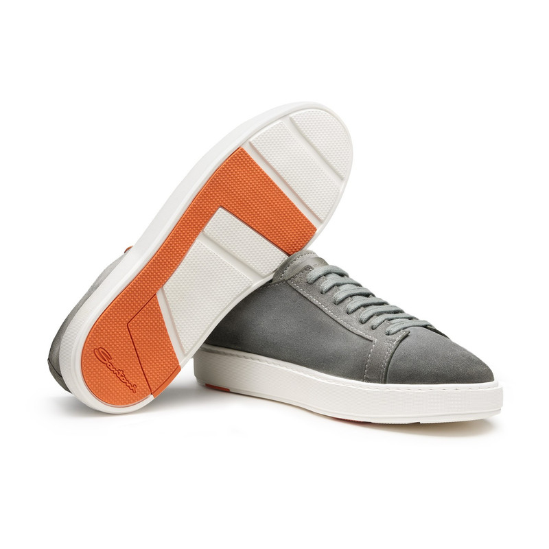 Santoni Men's green suede sneaker outlook