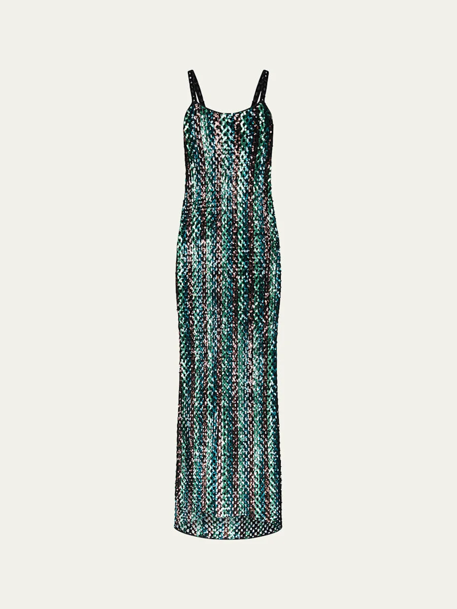 x Henry Zankov Nolita Striped Sequin Net Maxi Dress - 1