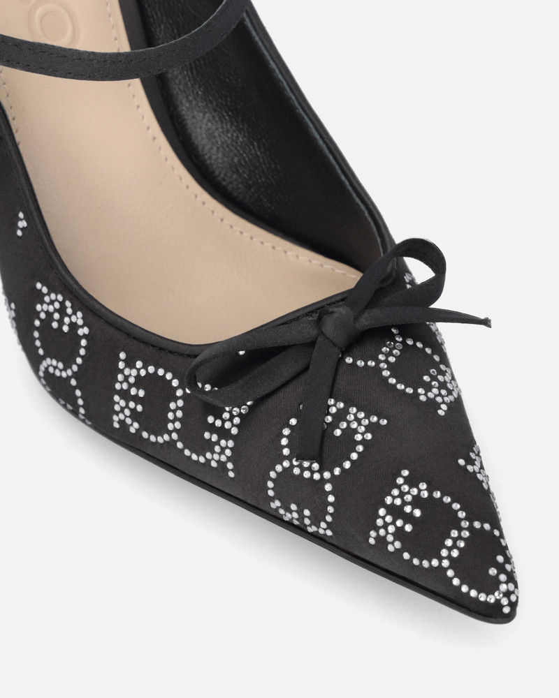 RHINESTONED SATIN SLIP-ONS WITH HEEL 4