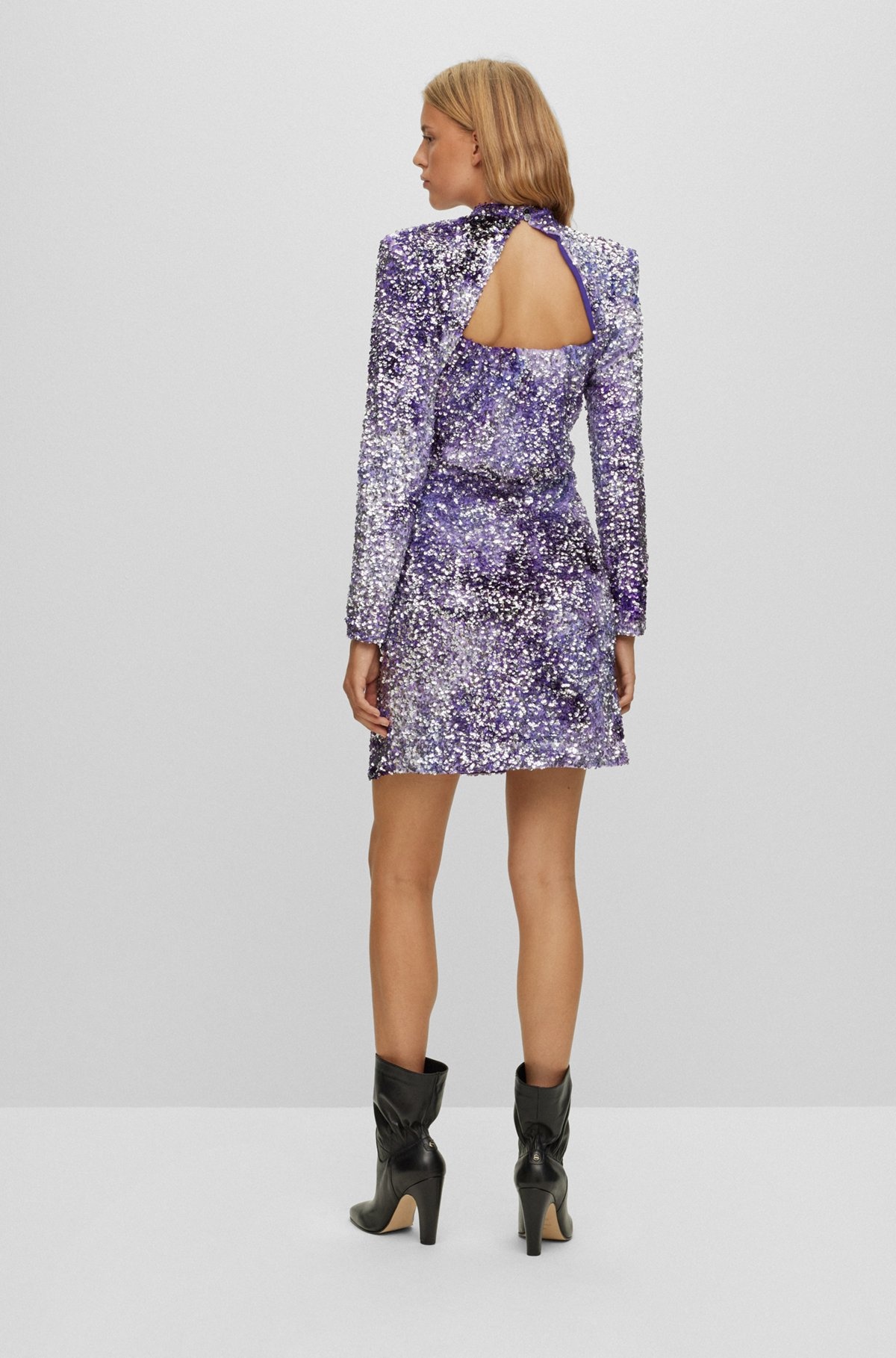 SLIM-FIT DRESS WITH SEQUIN EMBELLISHMENTS AND PLEAT FRONT - 4
