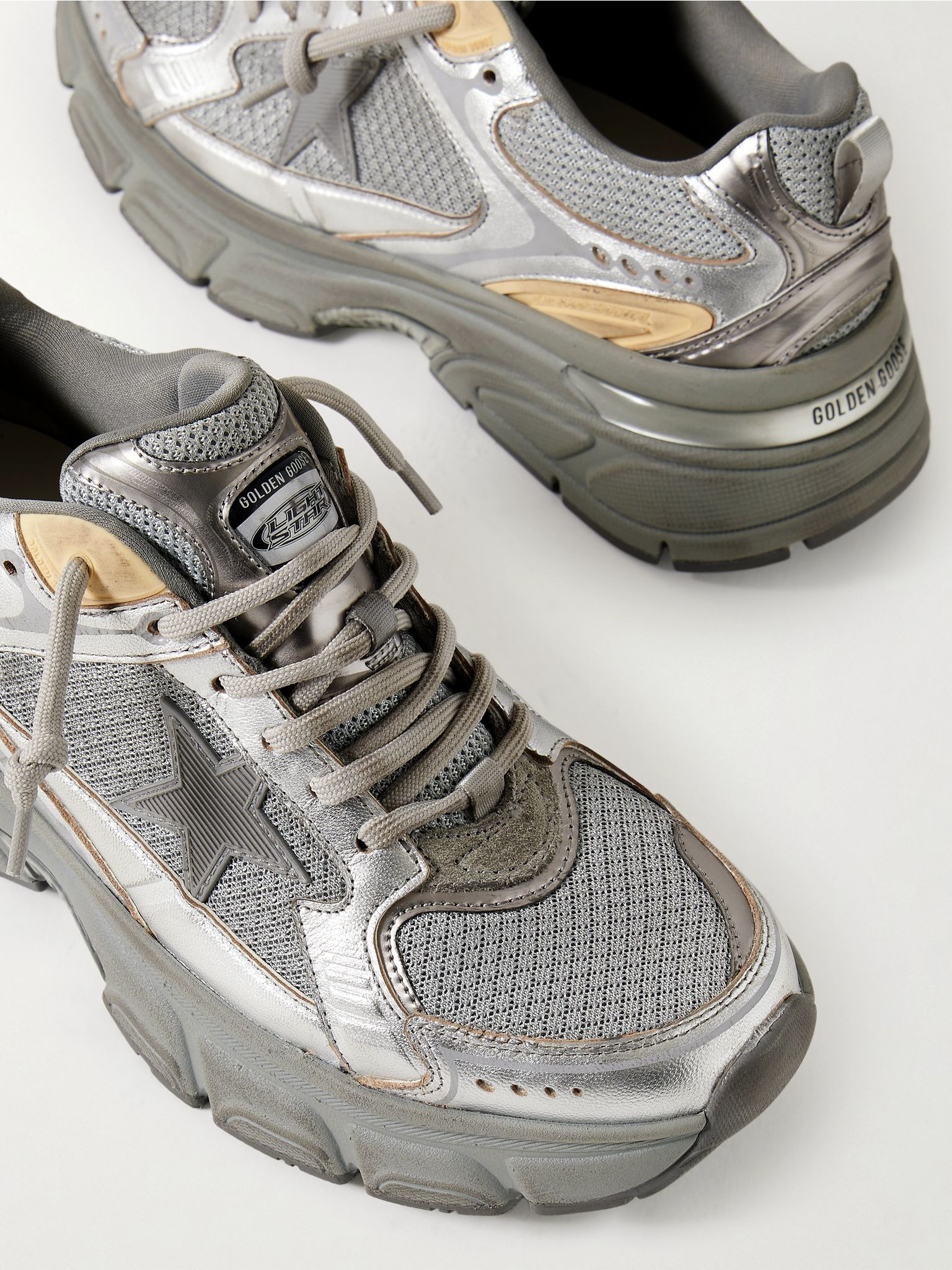 Lightstar metallic leather and rubber-trimmed mesh sneakers Silver - 4