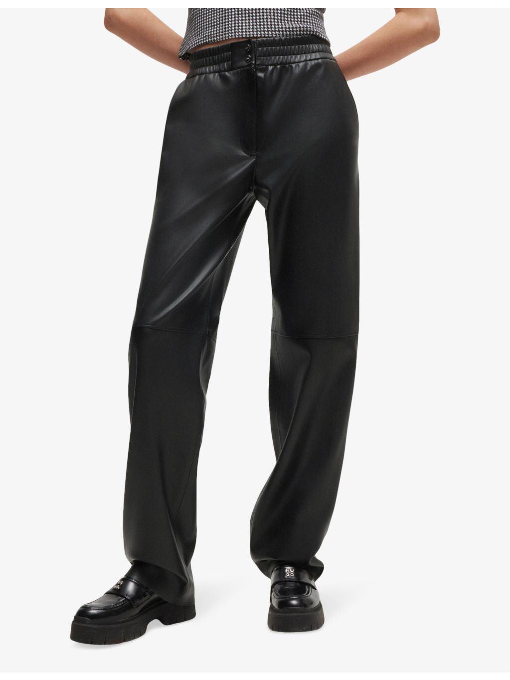 High-rise elasticated-waist faux-leather trousers - 3