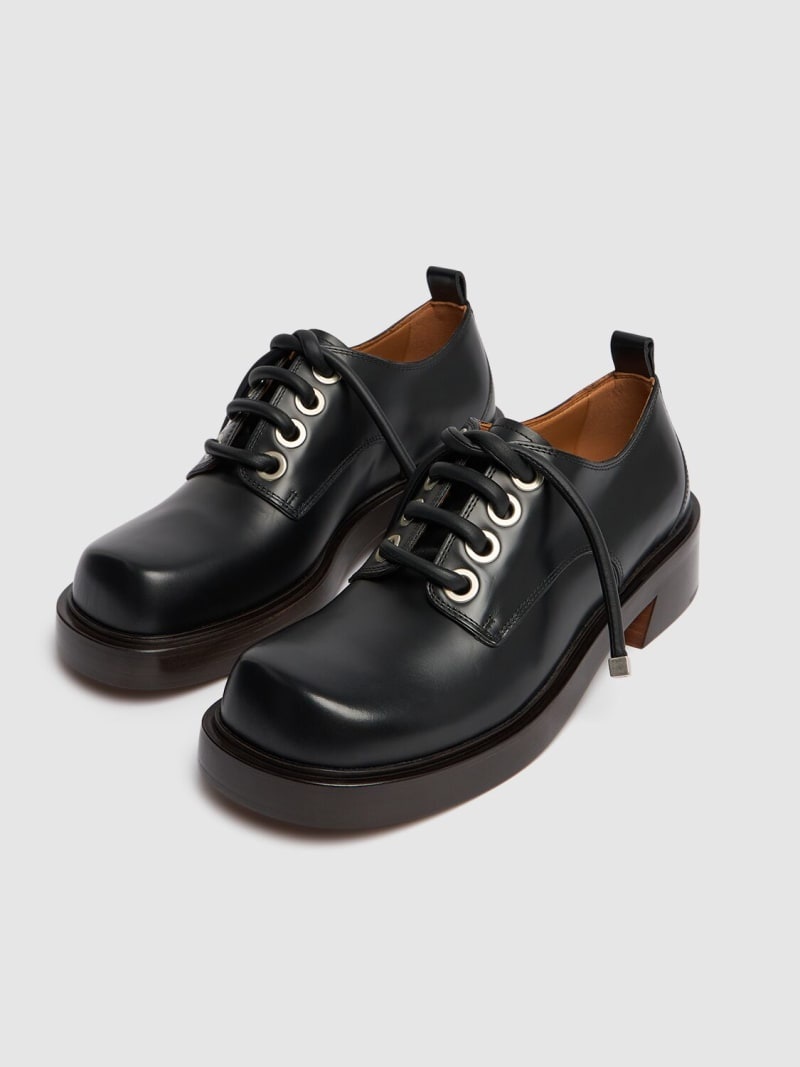 Squared toe leather lace-up shoes - 3