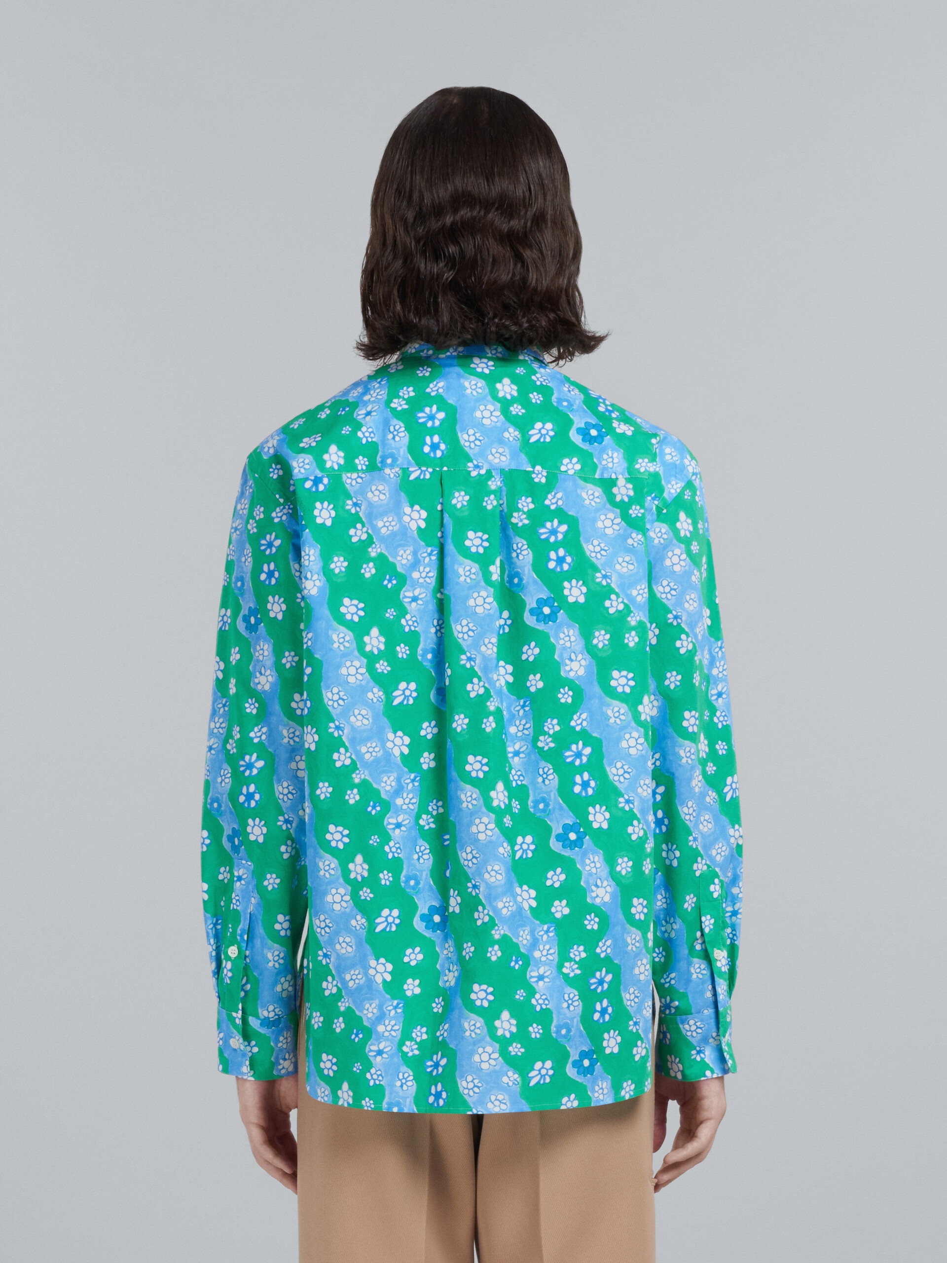 POPLIN SHIRT WITH GREEN STRIPY FLOWER PRINT - 3