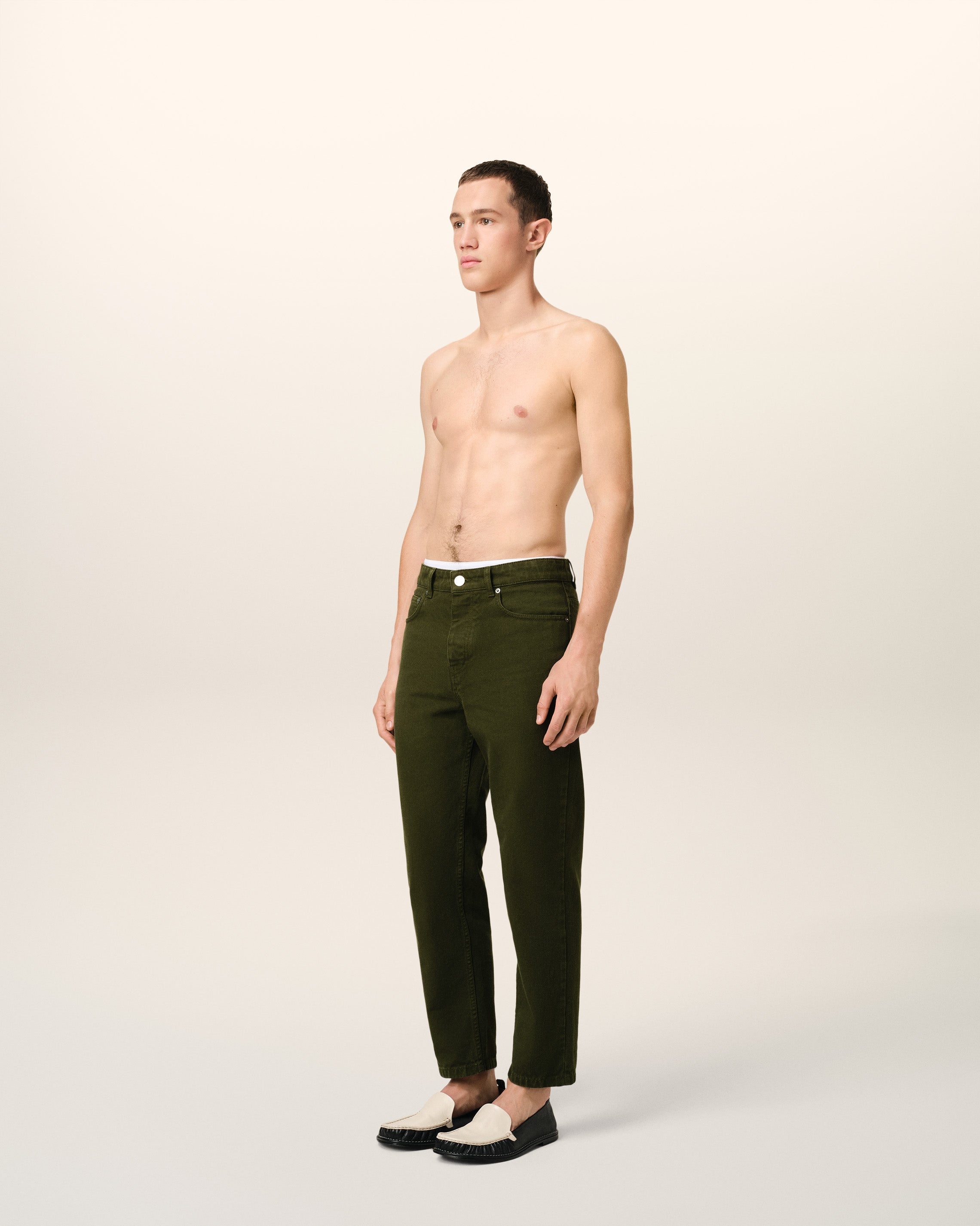 GREEN COTTON TAPERED FIT JEANS - 6