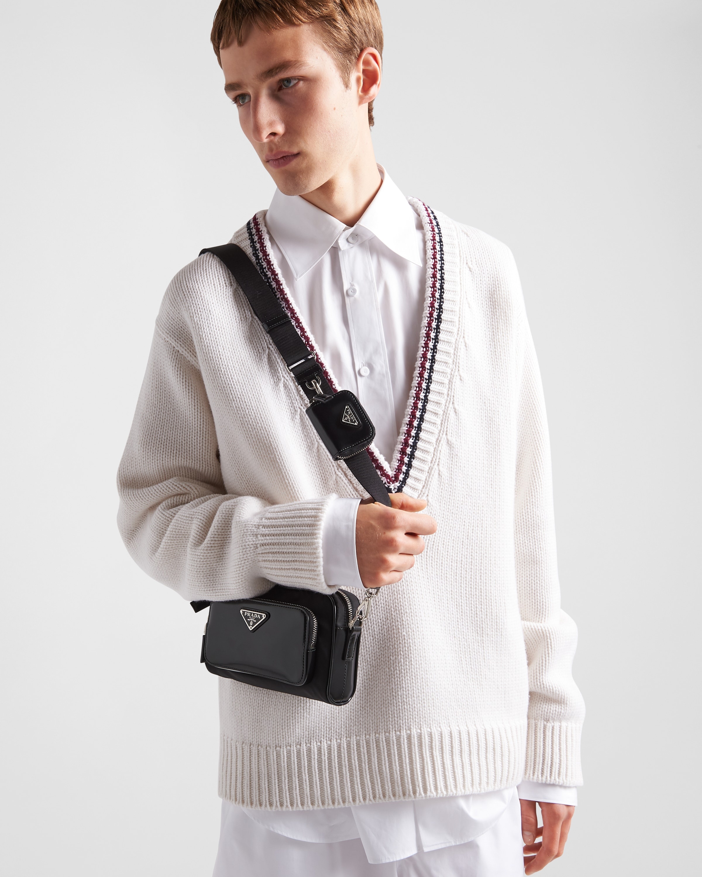 【PRADA】RE-NYLON AND BRUSHED LEATHER SHOULDER BAG Prada Re-Nylon And Brushed Leather Shoulder Bag - Black