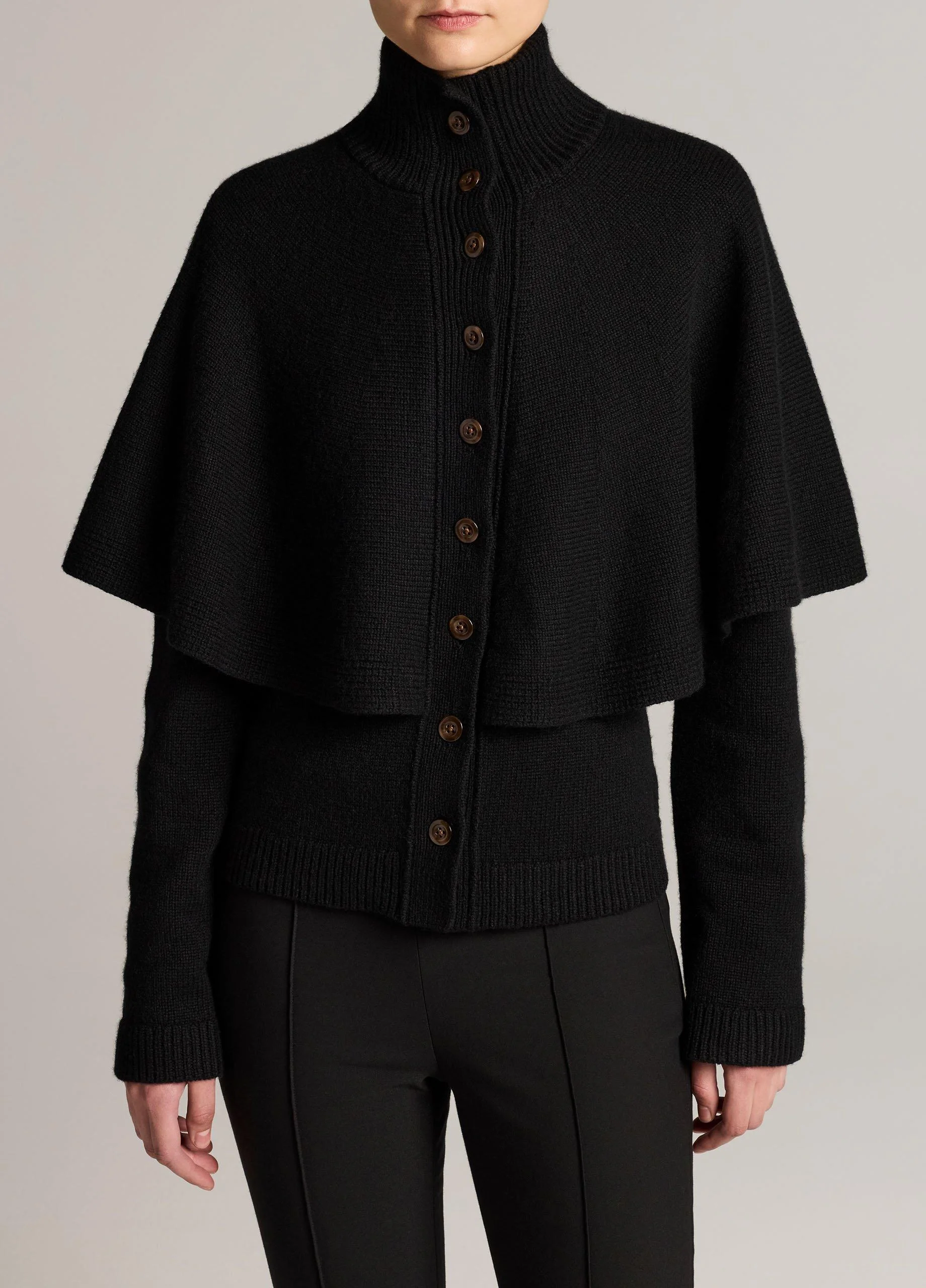 Wool-Blend Turtleneck Cape Cardigan - 1