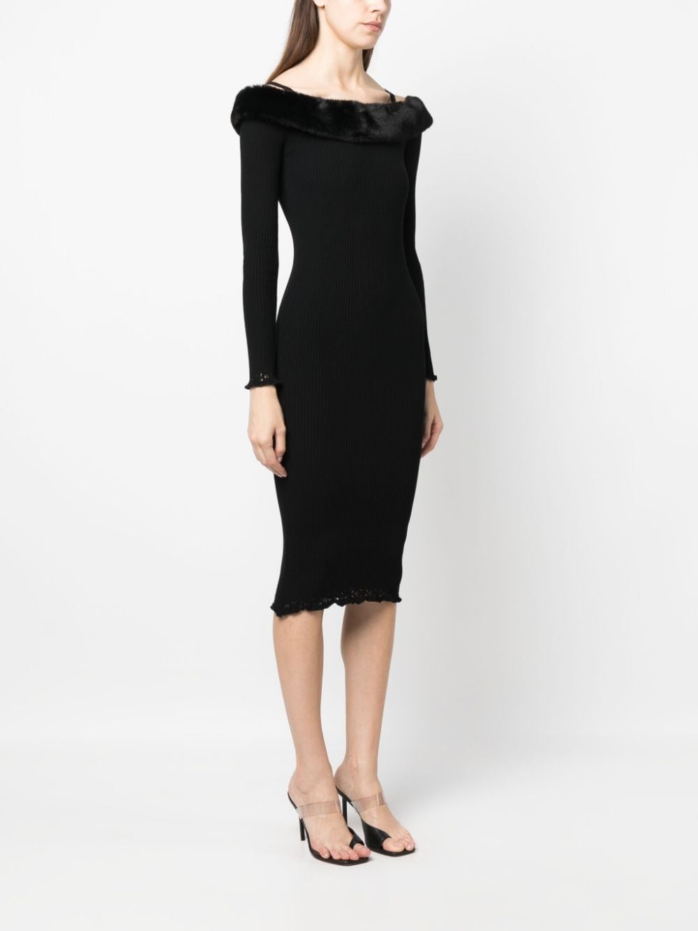 off-shoulder ribbed midi dress - 3