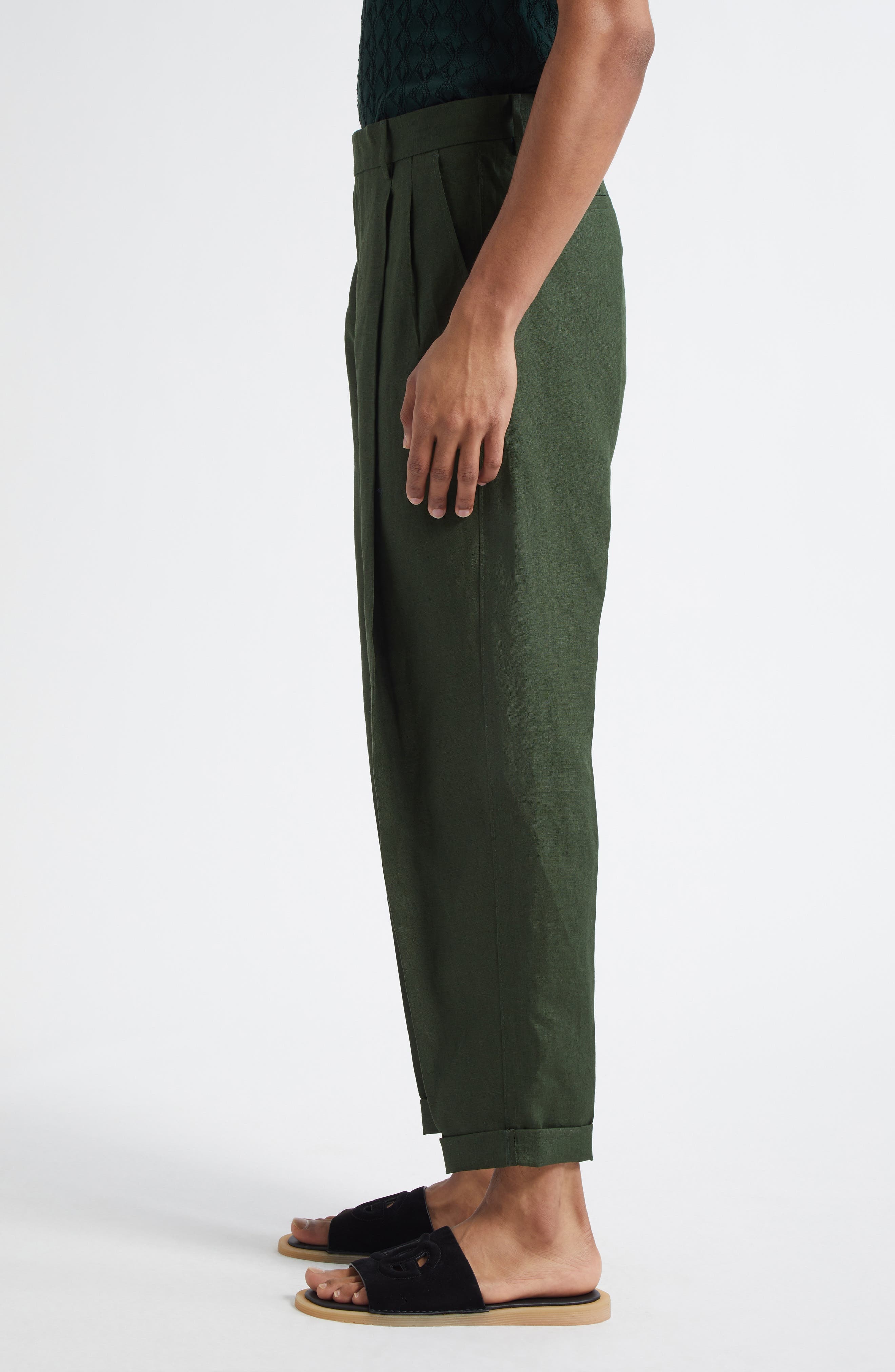 Dolce&Gabbana Crop Linen Trousers in V0304 Militare Scuro at Nordstrom - 3