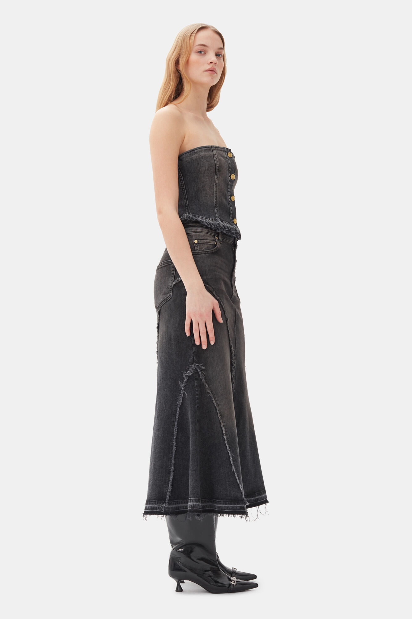 WASHED BLACK DENIM TOP - 4