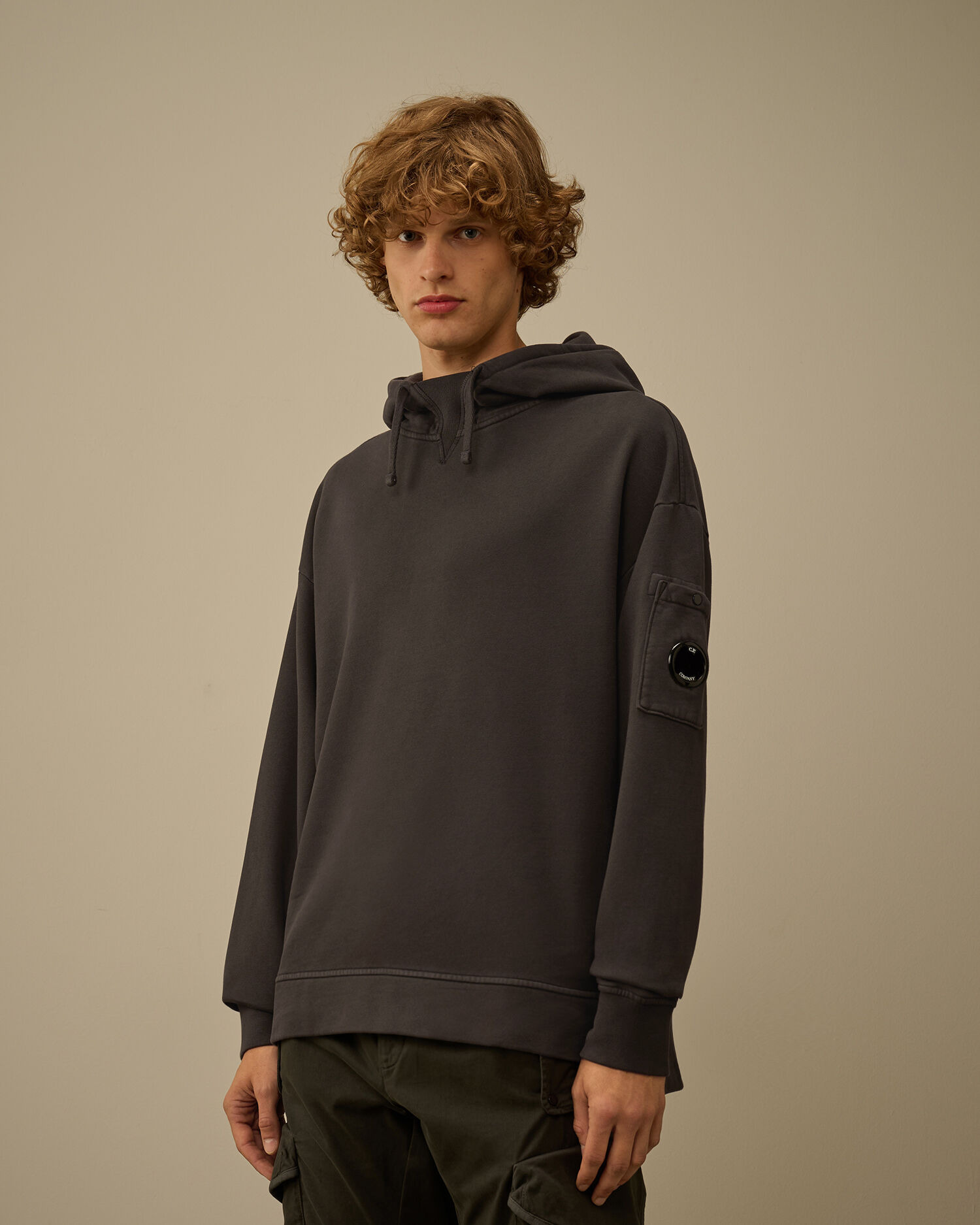 Brushed and Emerized Diagonal Fleece Boxy Hooded Sweatshirt - 3