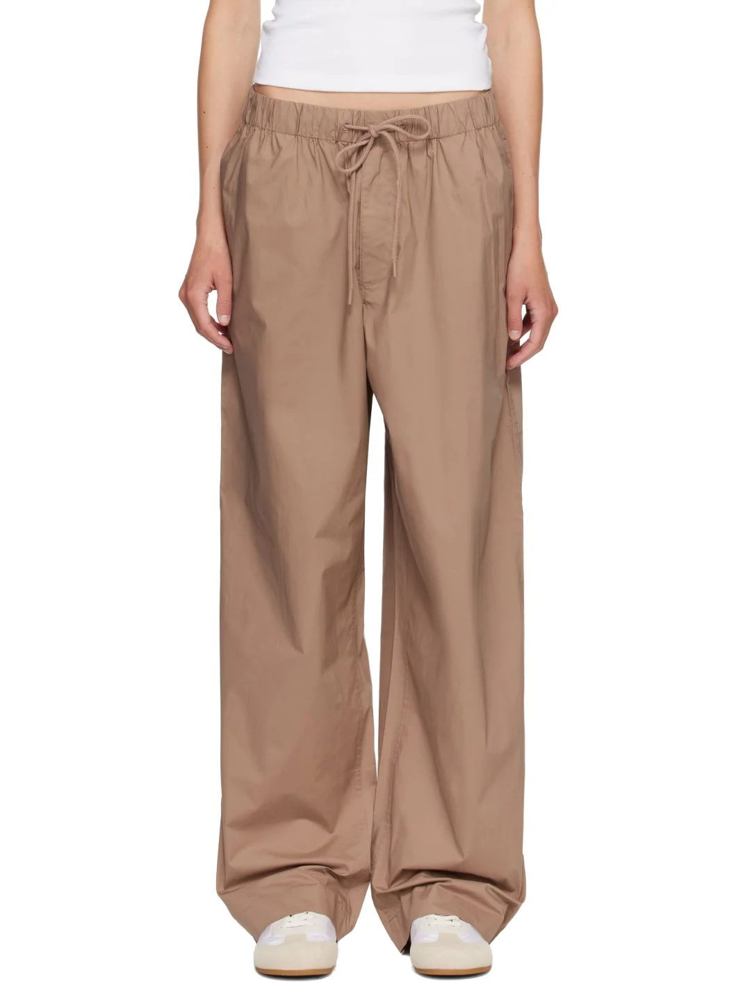 Tan Woven Cotton Oversized Straight Leg Lounge Pants - 1